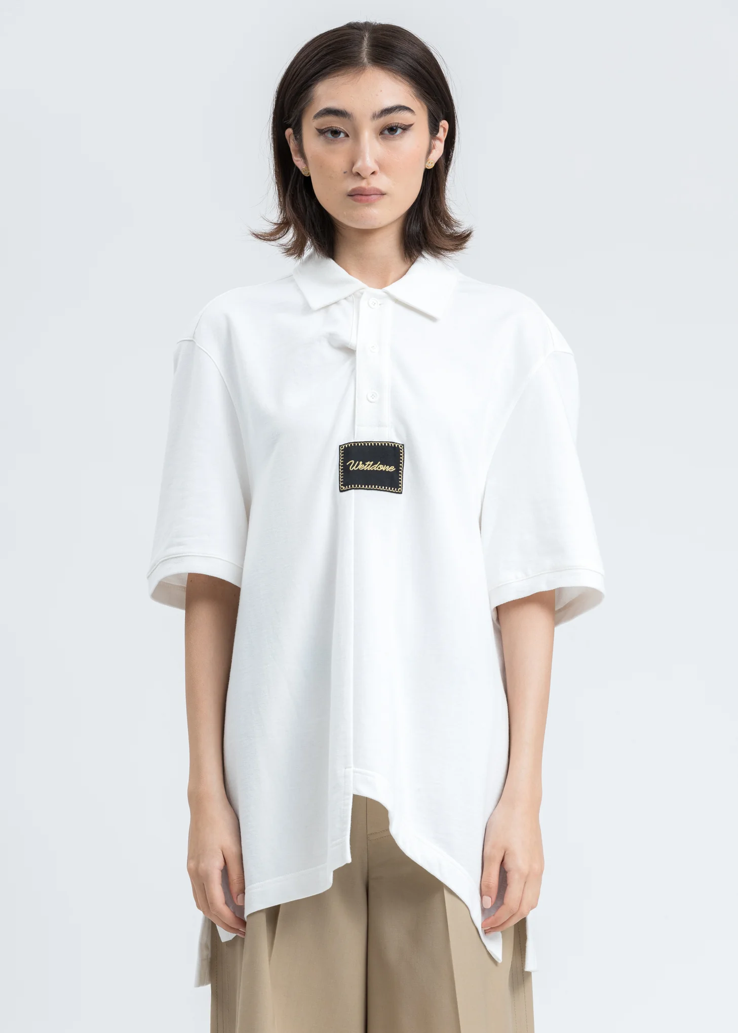 White Paneled Oversized Polo
