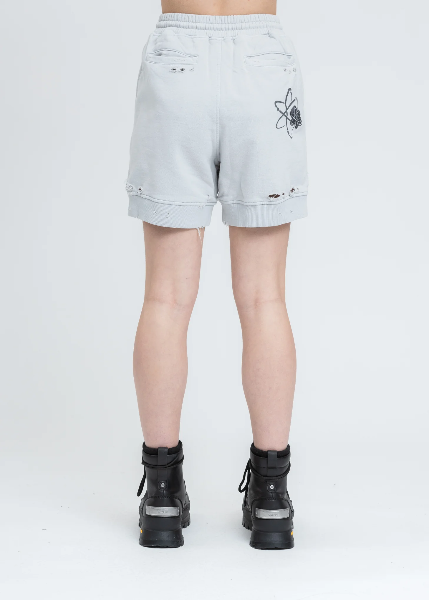 White Patched Ruin Distressed Sweat Shorts - Image 2