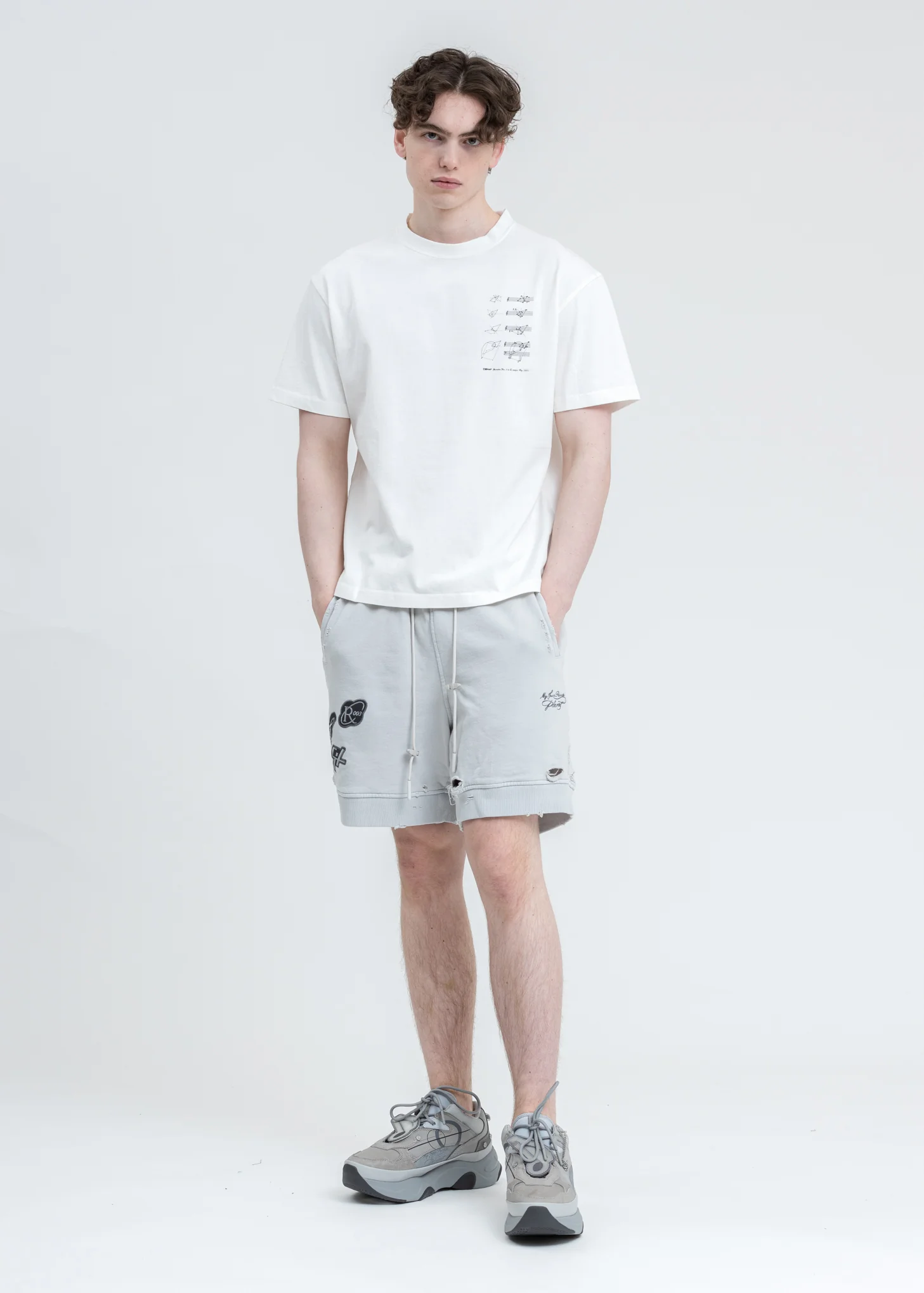 White Patched Ruin Distressed Sweat Shorts - Image 6
