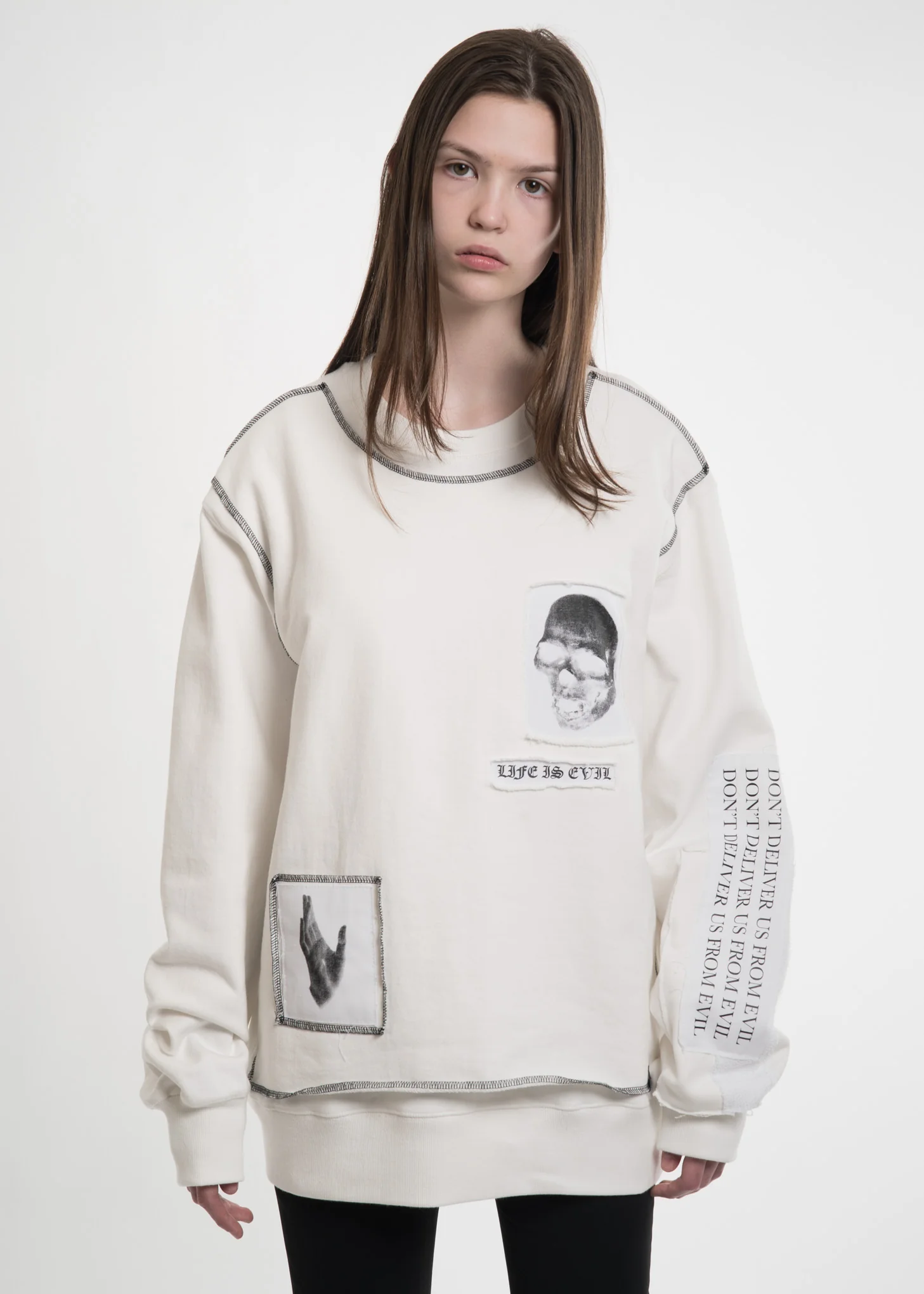 White Patchwork Sweatshirt