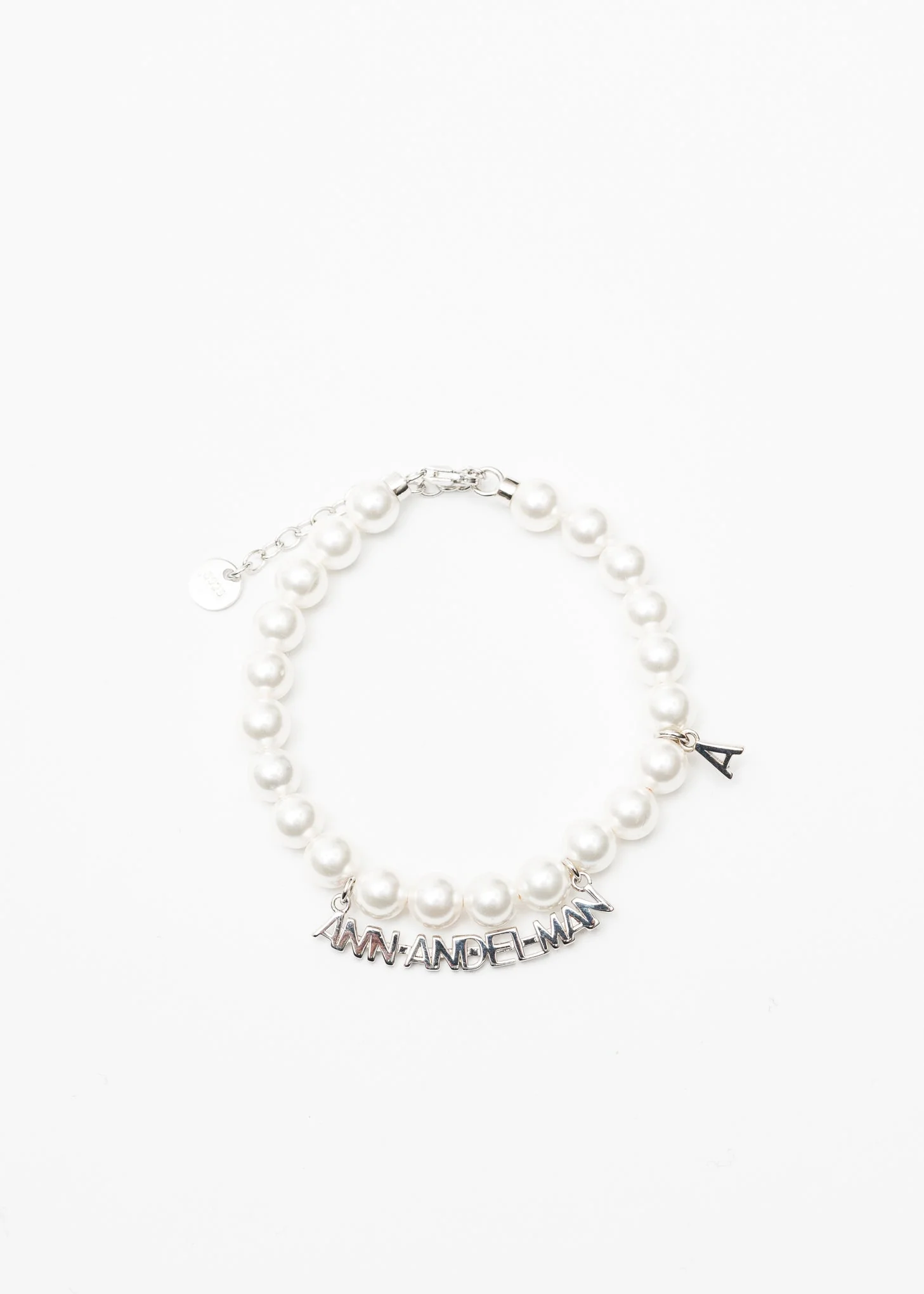 White Pearl And Silver Logo Bracelet - Image 3