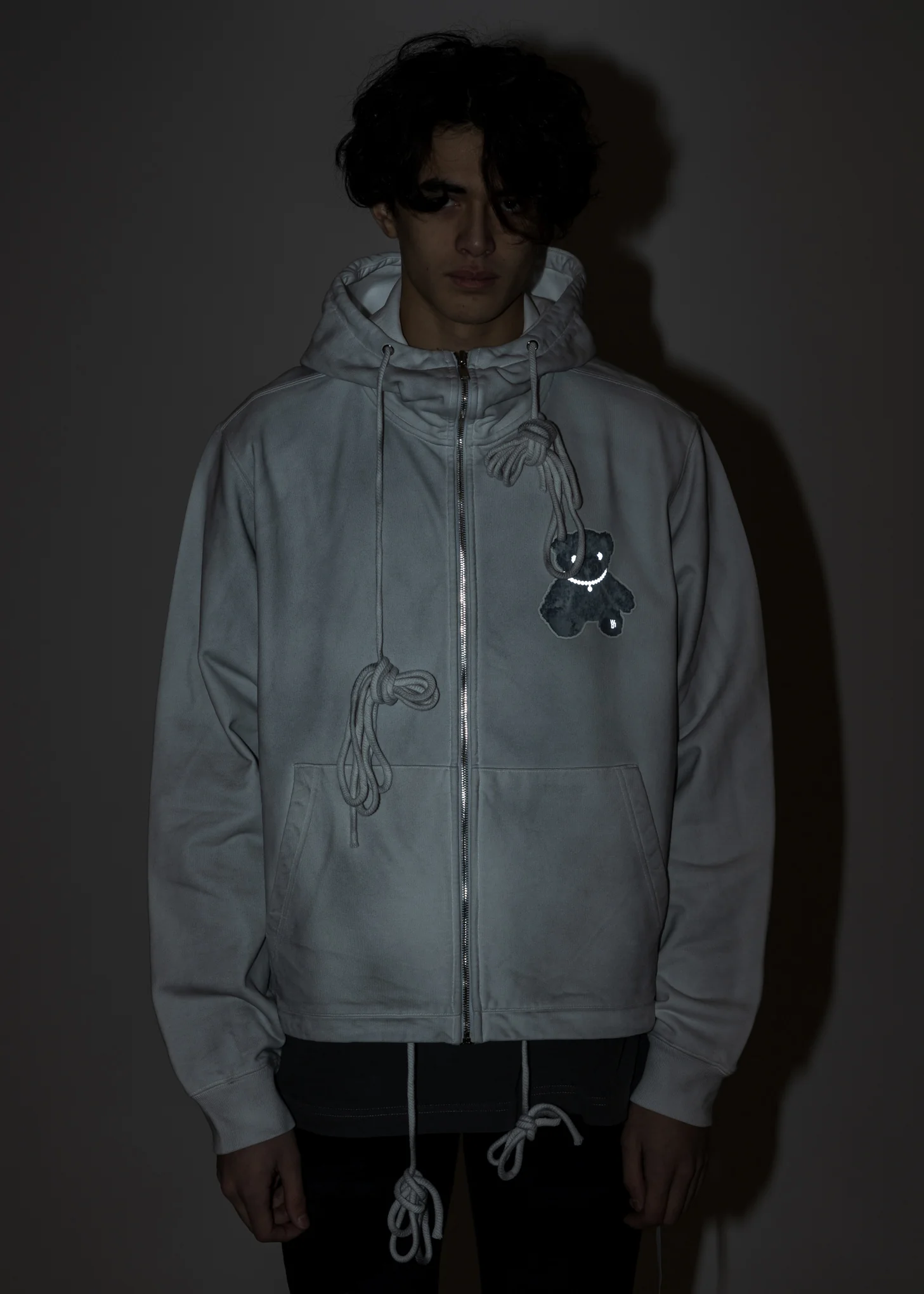 White Pearl Necklace Teddy Zip-Up Hoodie (Reflect) - Image 2