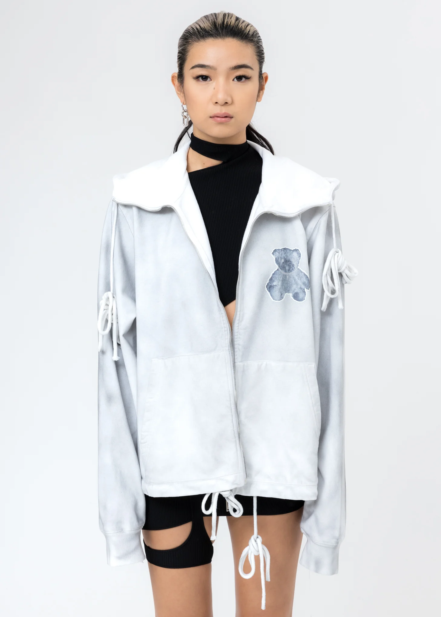 White Pearl Necklace Teddy Zip-Up Hoodie (Reflect) - Image 4
