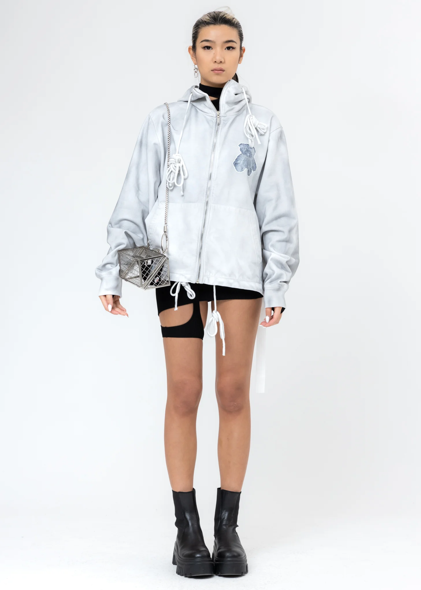 White Pearl Necklace Teddy Zip-Up Hoodie (Reflect) - Image 9
