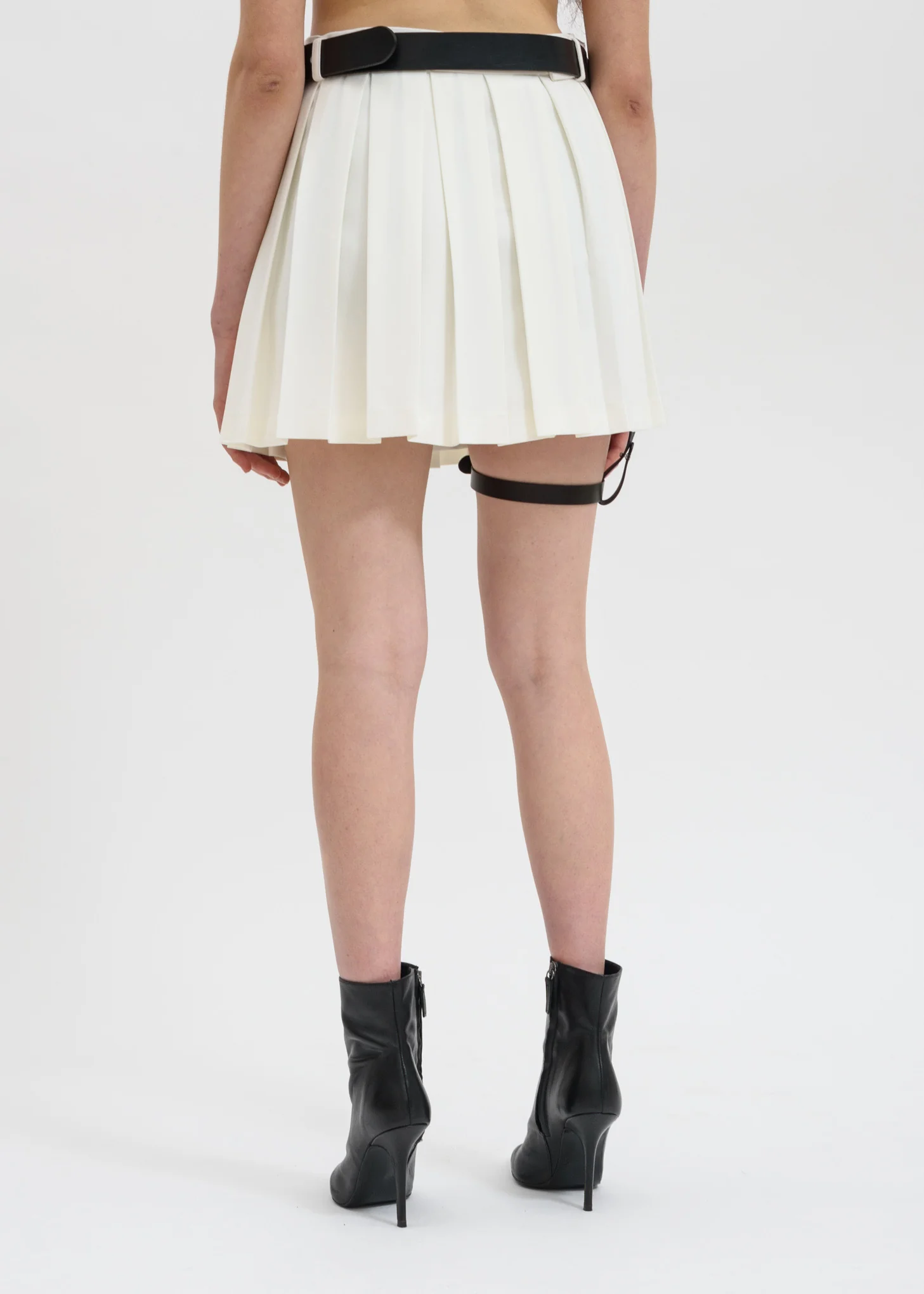 White Pleated Skirt w/ Garter Belt - Image 2
