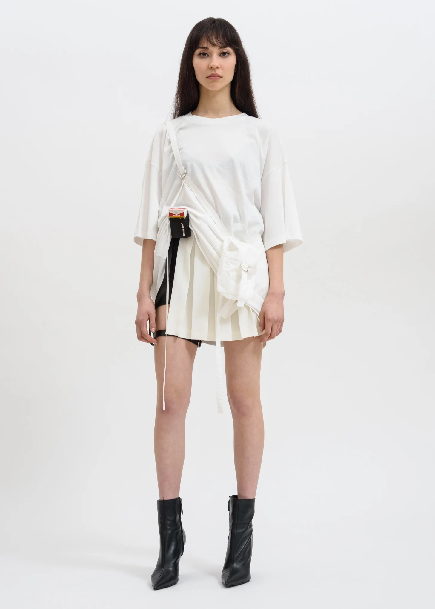 White Pleated Skirt w/ Garter Belt - Image 5