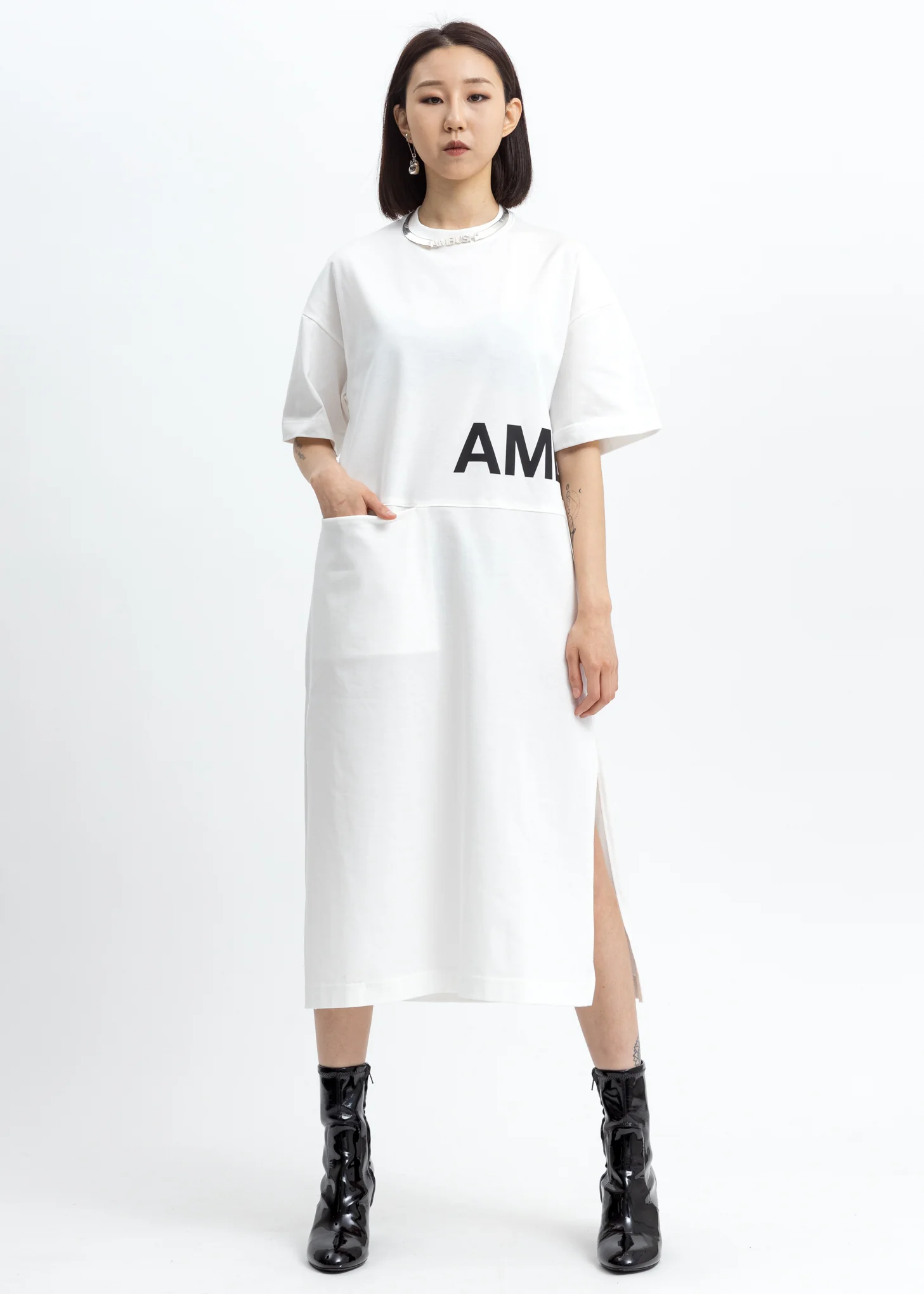 White  Pocket T-Shirt Dress - Image 6