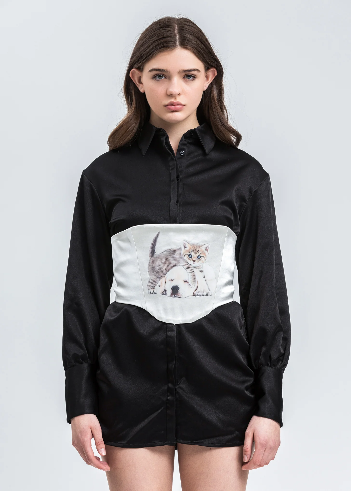 White Kitten And Puppy Waist Corset