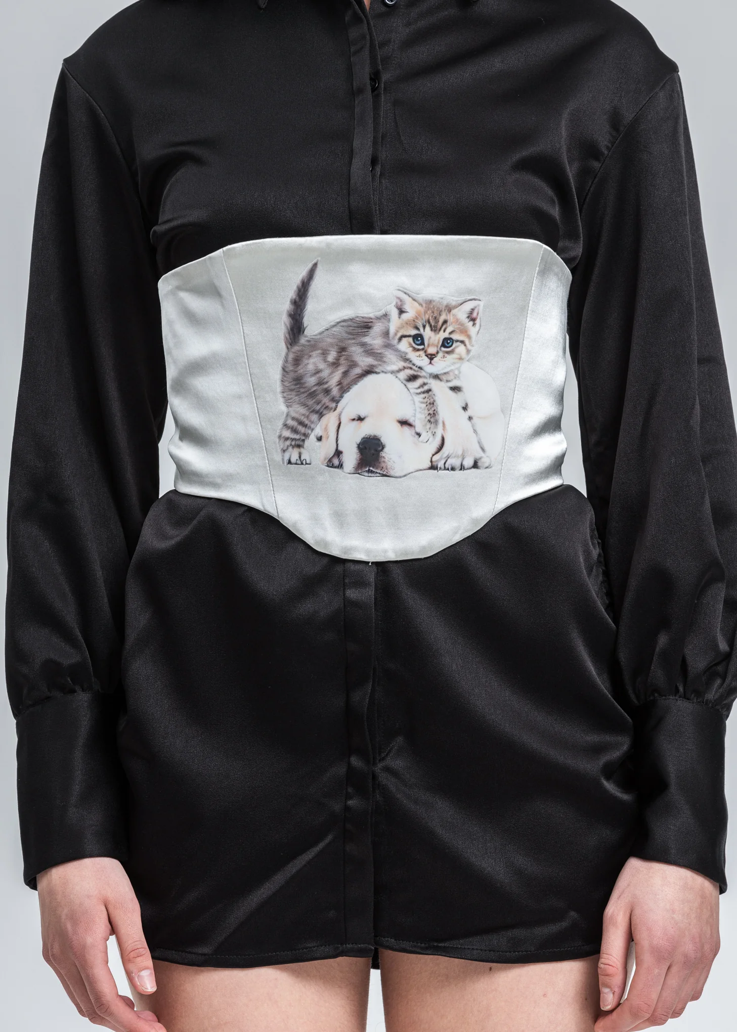 White Kitten And Puppy Waist Corset - Image 3