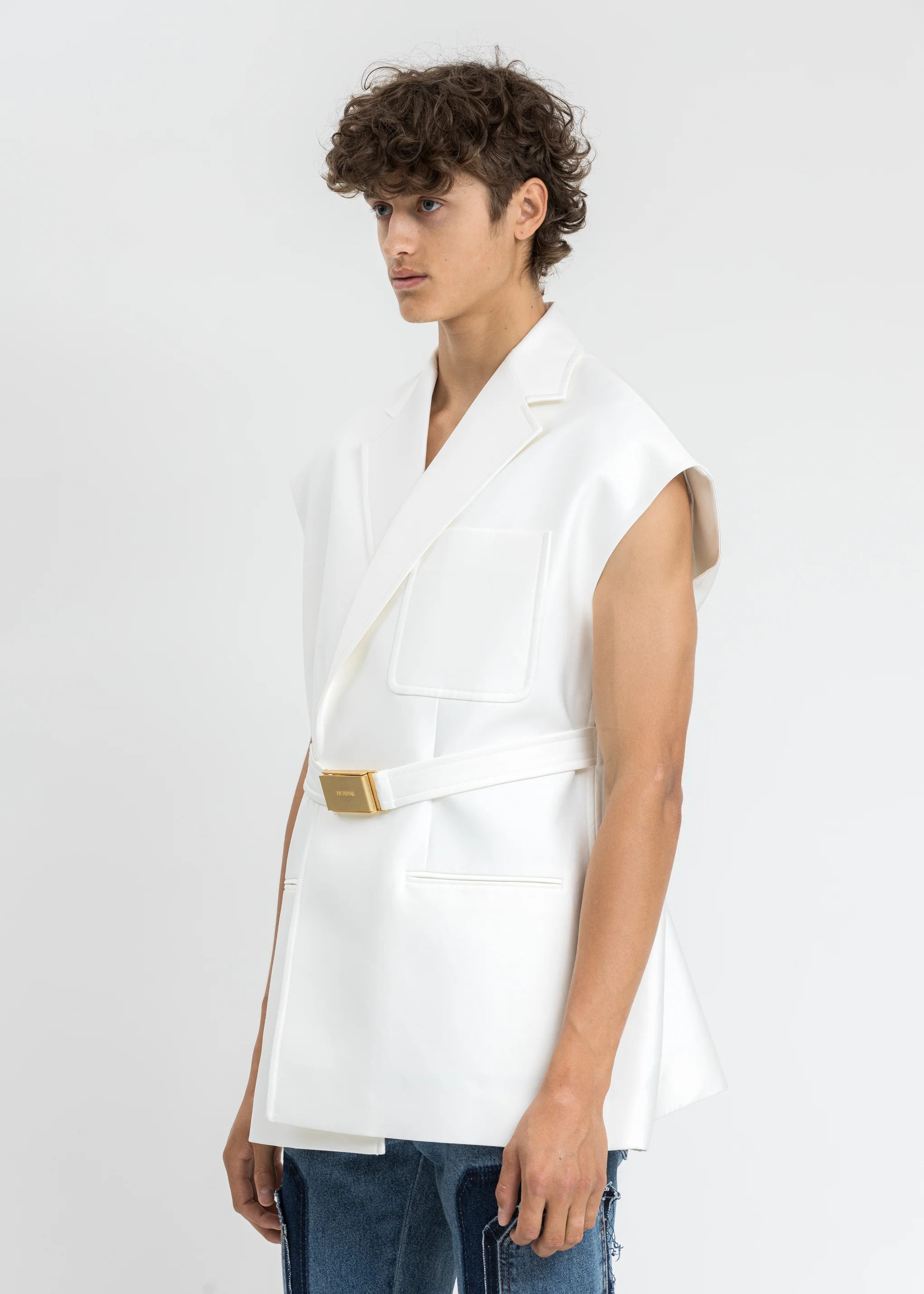 White Print Spangle Decoration Tailored Vest - Image 3