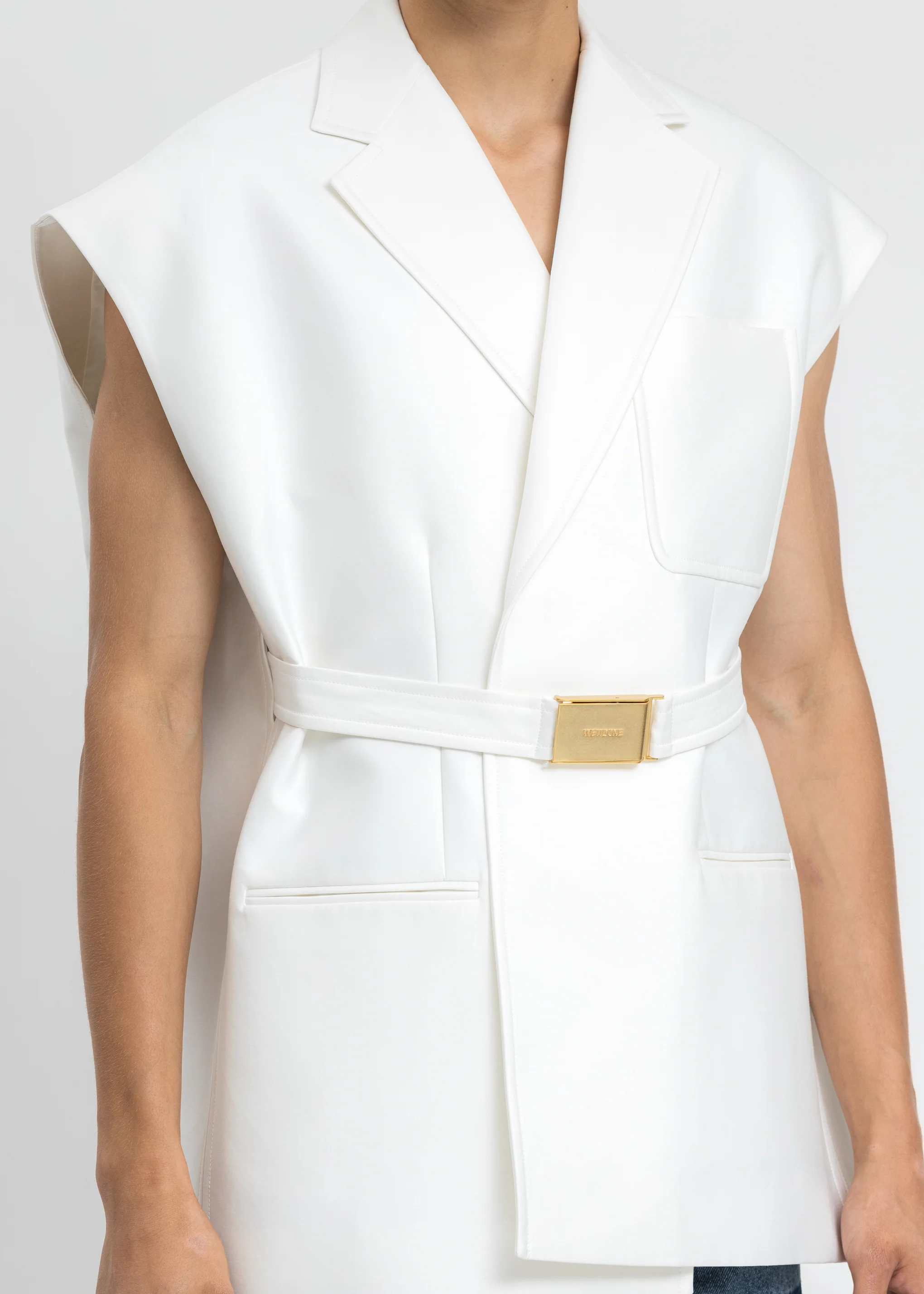 White Print Spangle Decoration Tailored Vest - Image 4