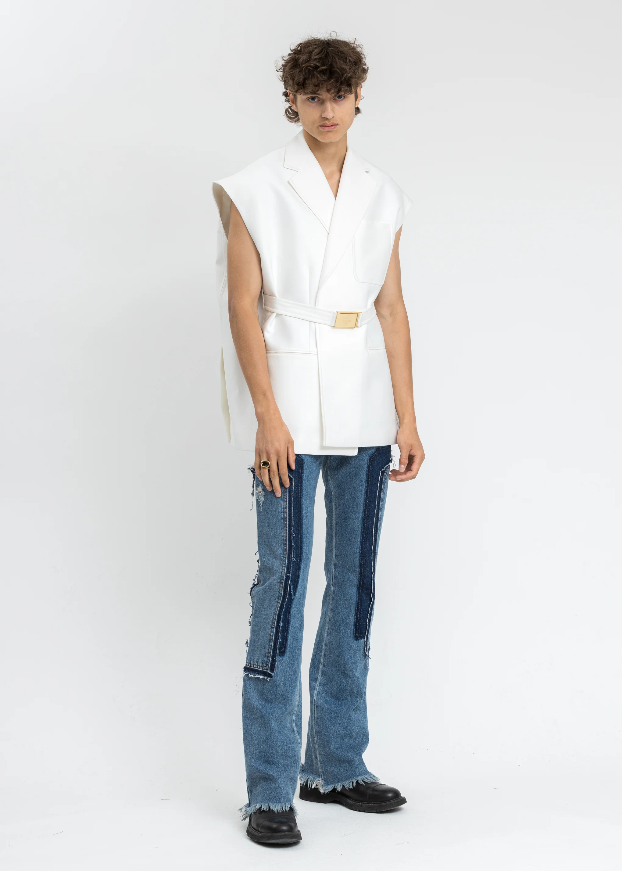 White Print Spangle Decoration Tailored Vest - Image 6