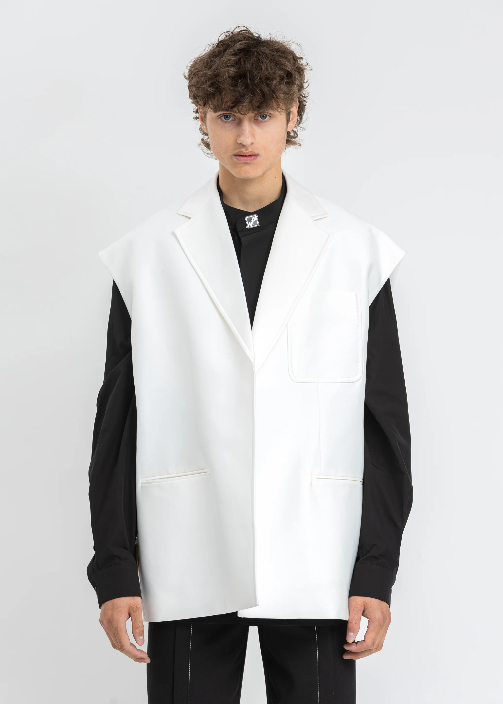 White Print Spangle Decoration Tailored Vest - Image 7
