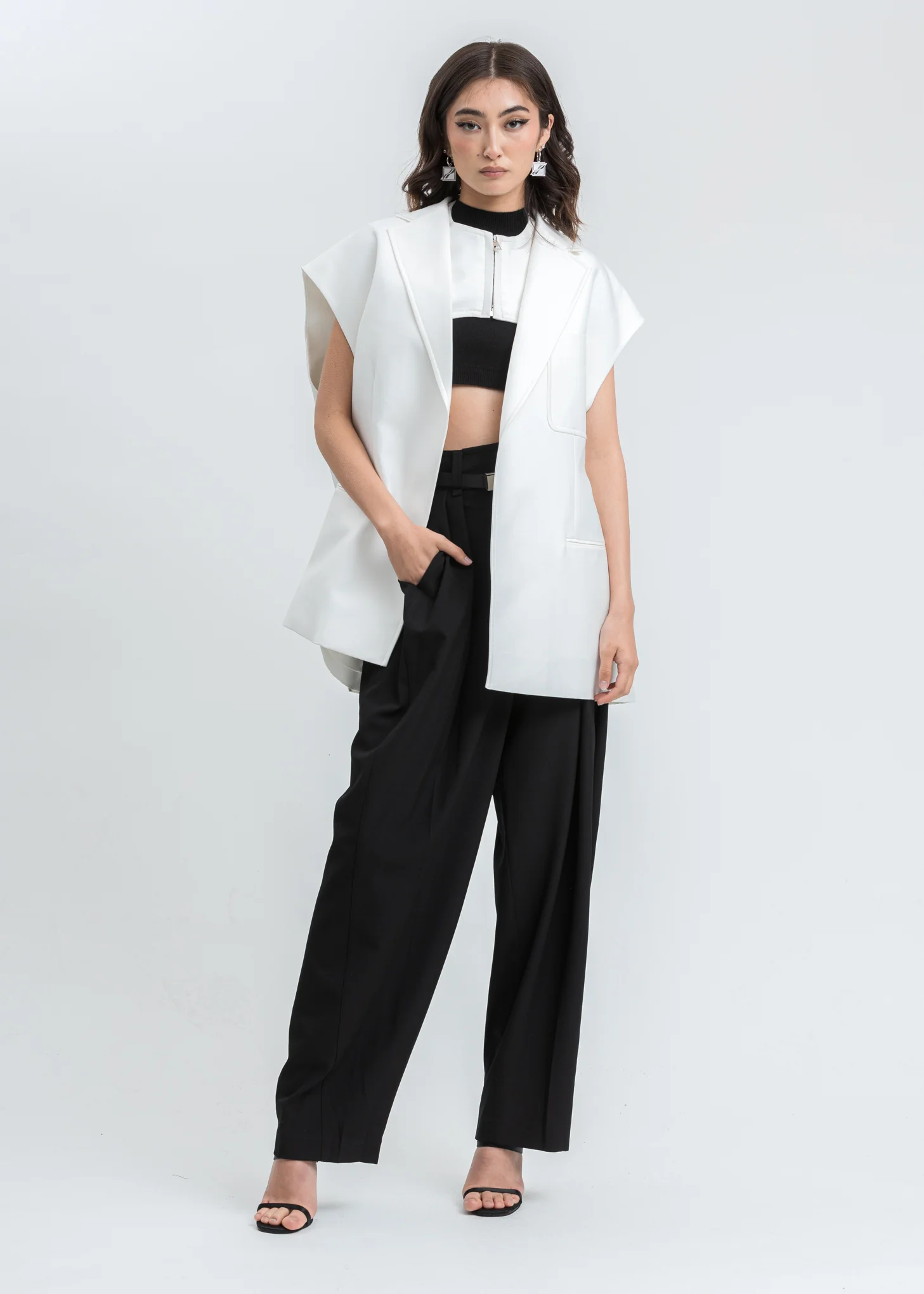 White Print Spangle Decoration Tailored Vest - Image 7
