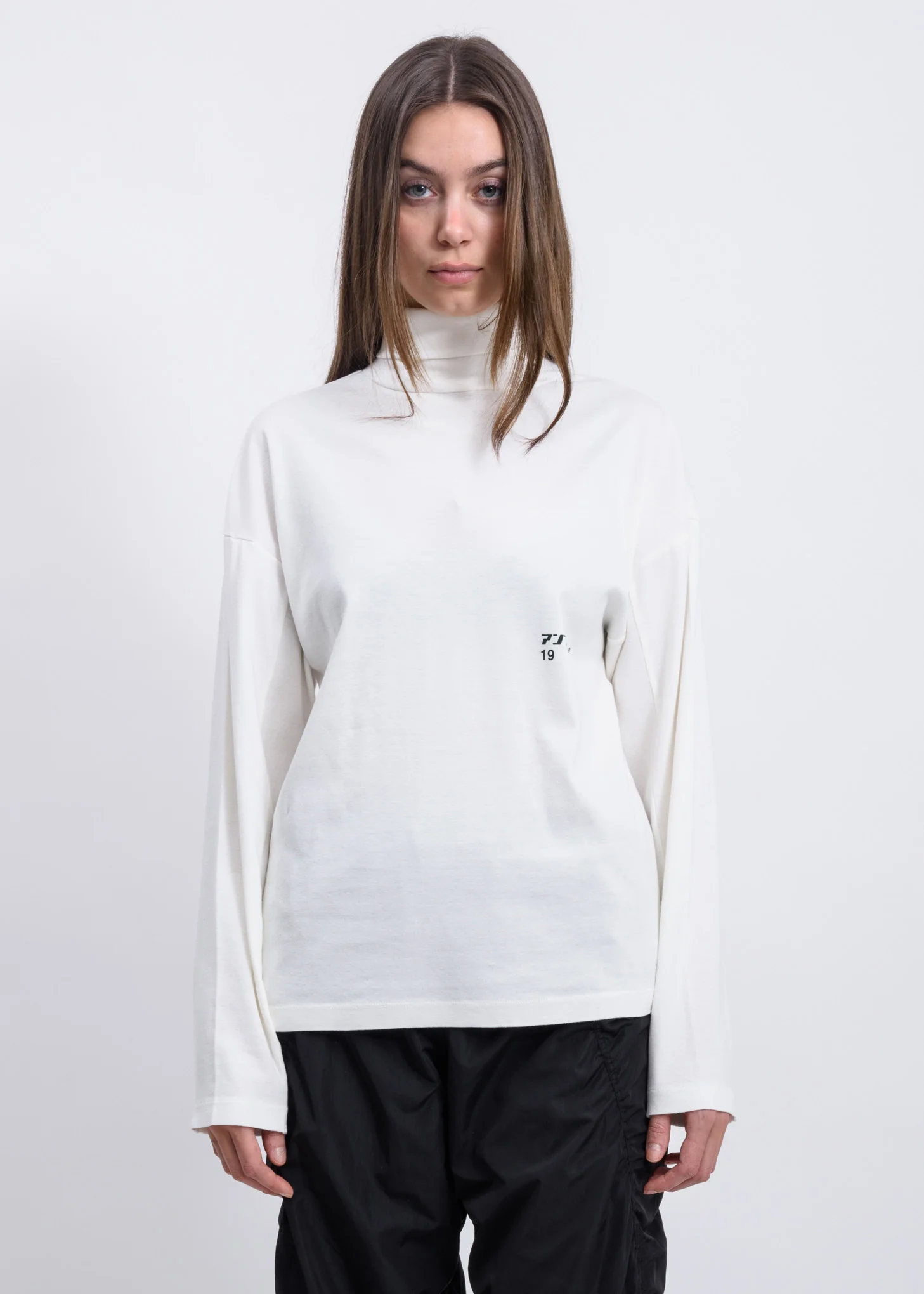 White Print Turtleneck Long Sleeves