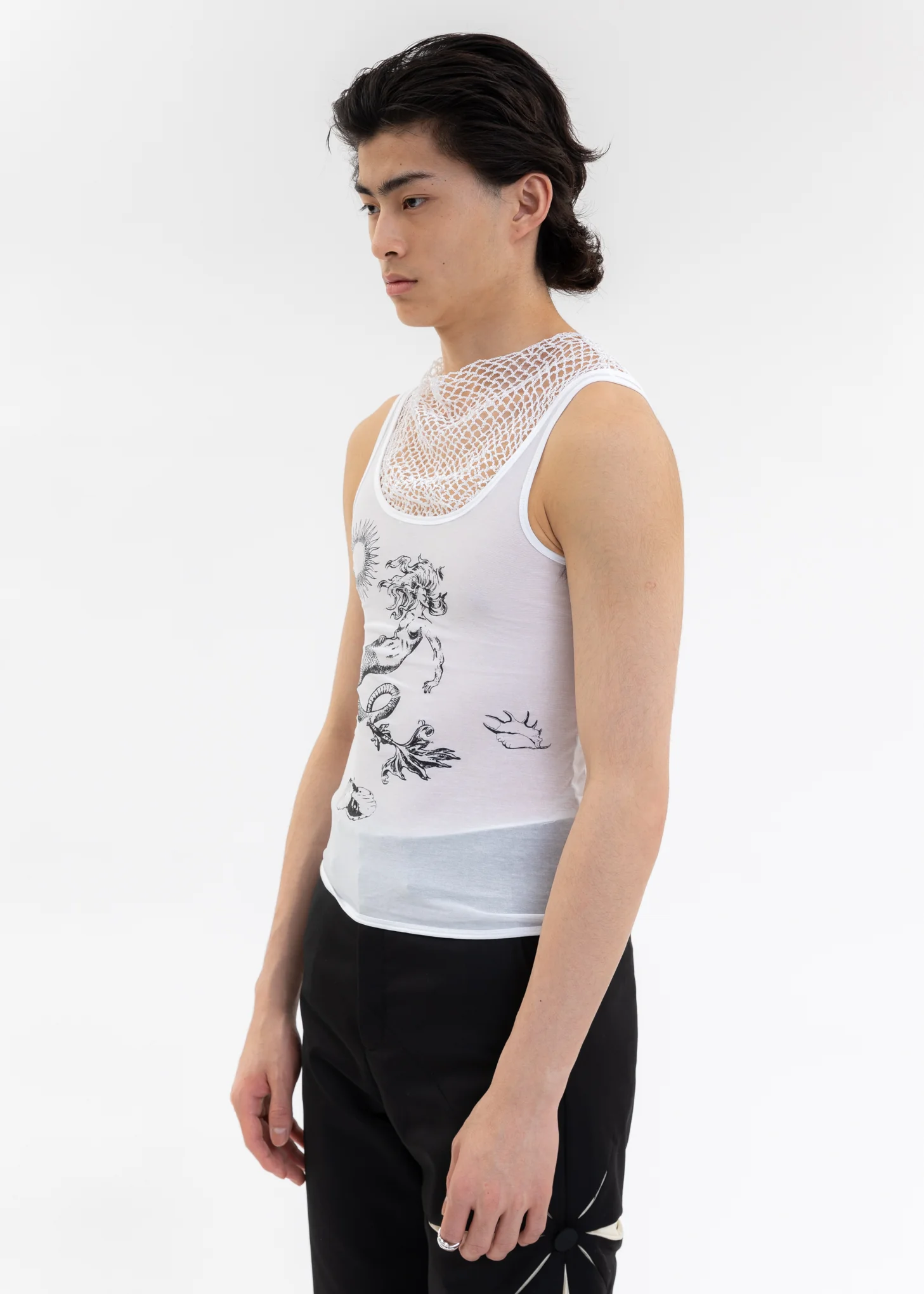 White Printed Crocheted Vest - Image 3