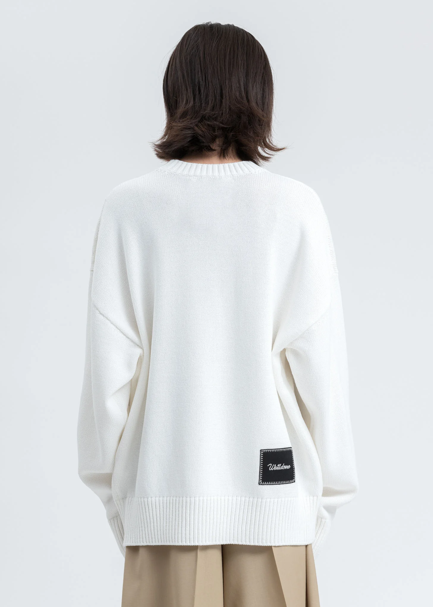 White Printed Knit Pocket Sweater - Image 4