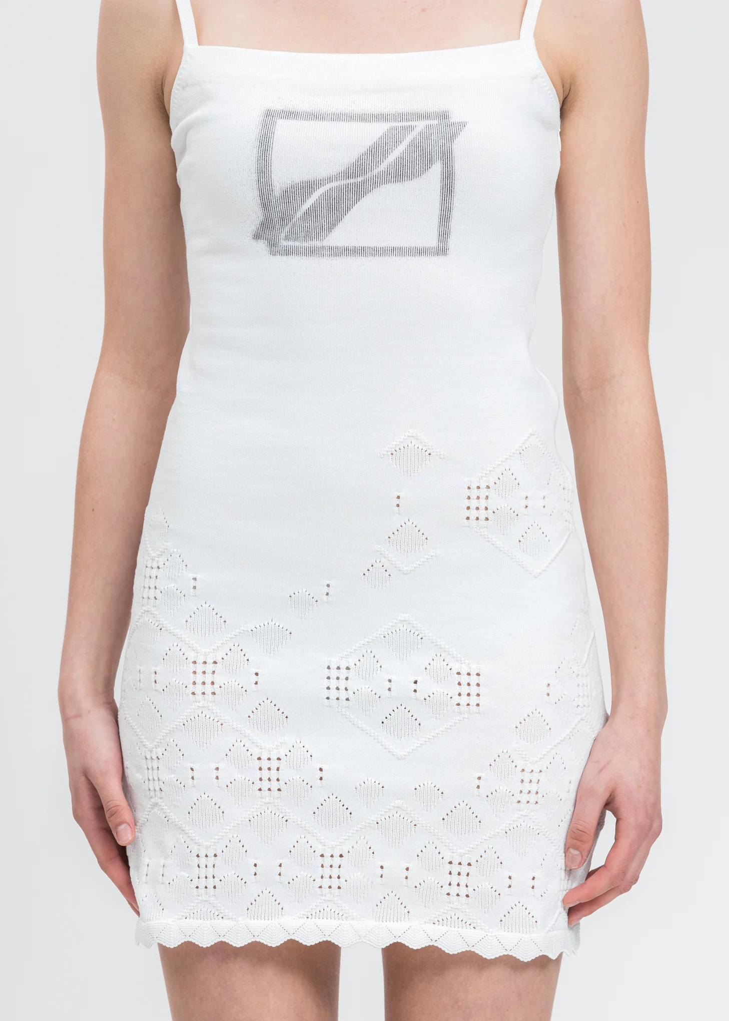 White Printed Lace Knit Mini Dress - Image 2