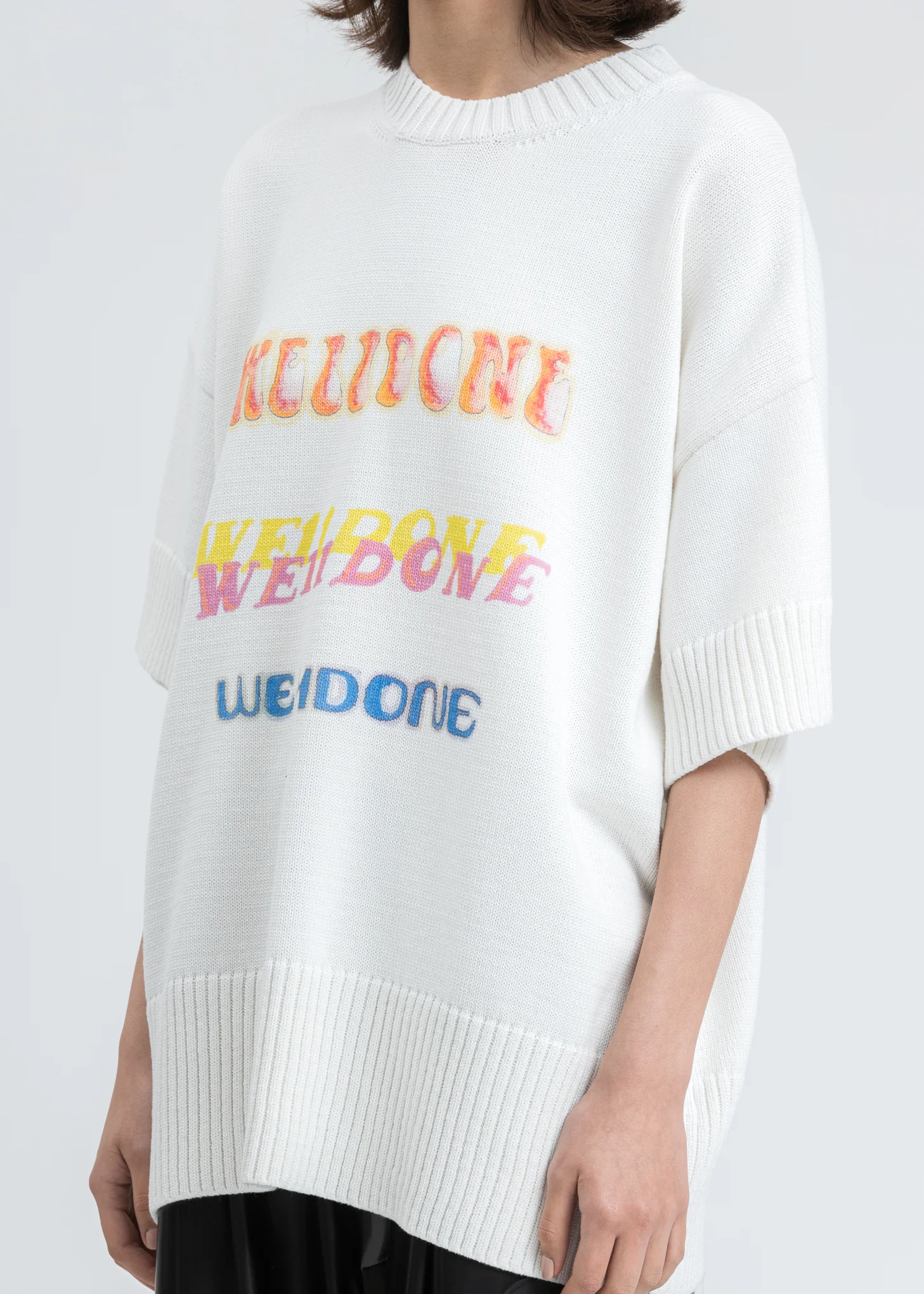 White Printed Short Sleeve Sweater - Image 2