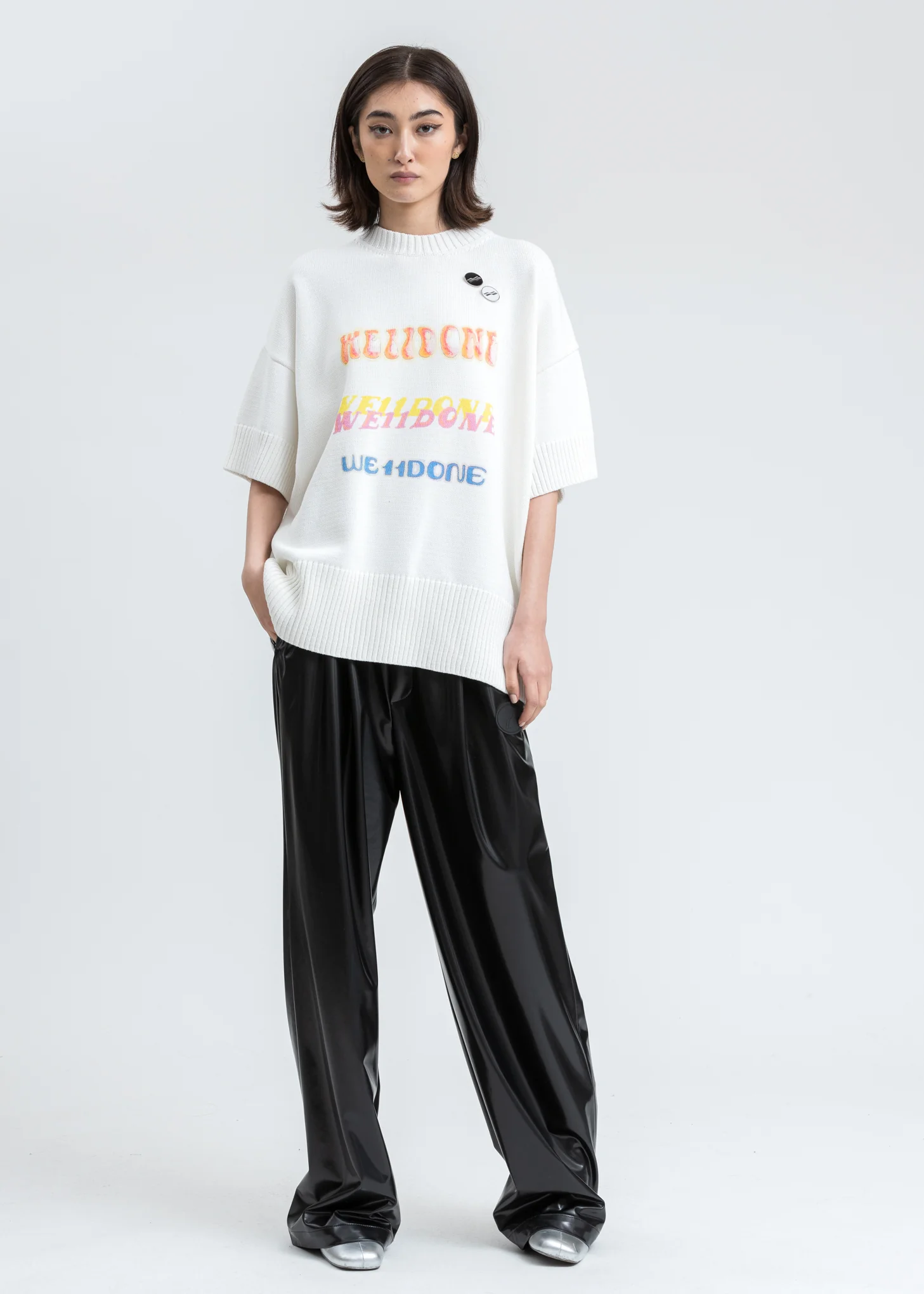 White Printed Short Sleeve Sweater - Image 5