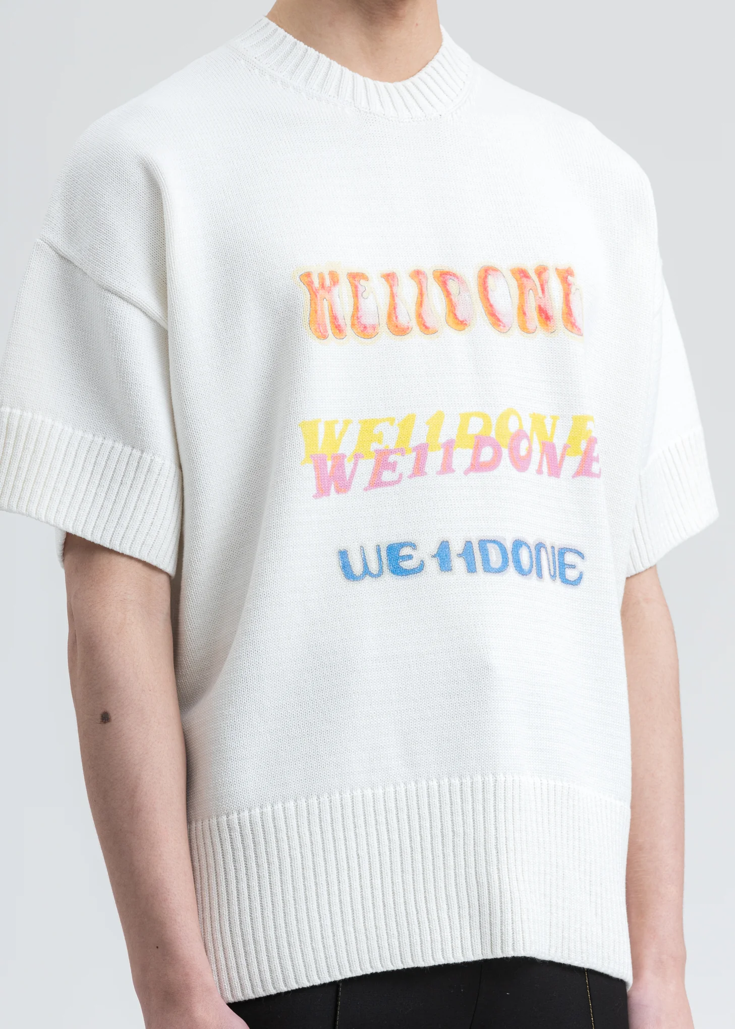 White Printed Short Sleeve Sweater - Image 5