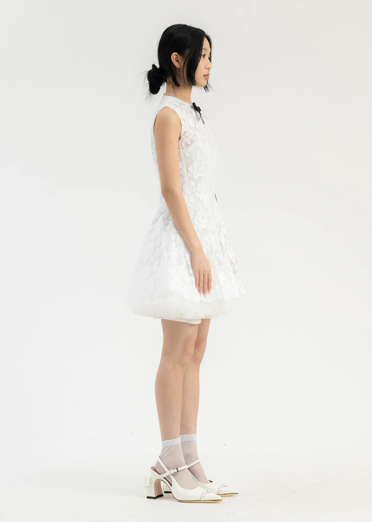 White Puffy Sleeveless Dress - Image 3