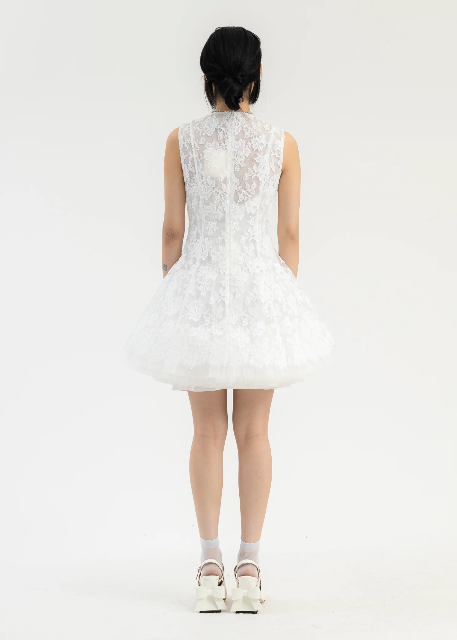 White Puffy Sleeveless Dress - Image 4