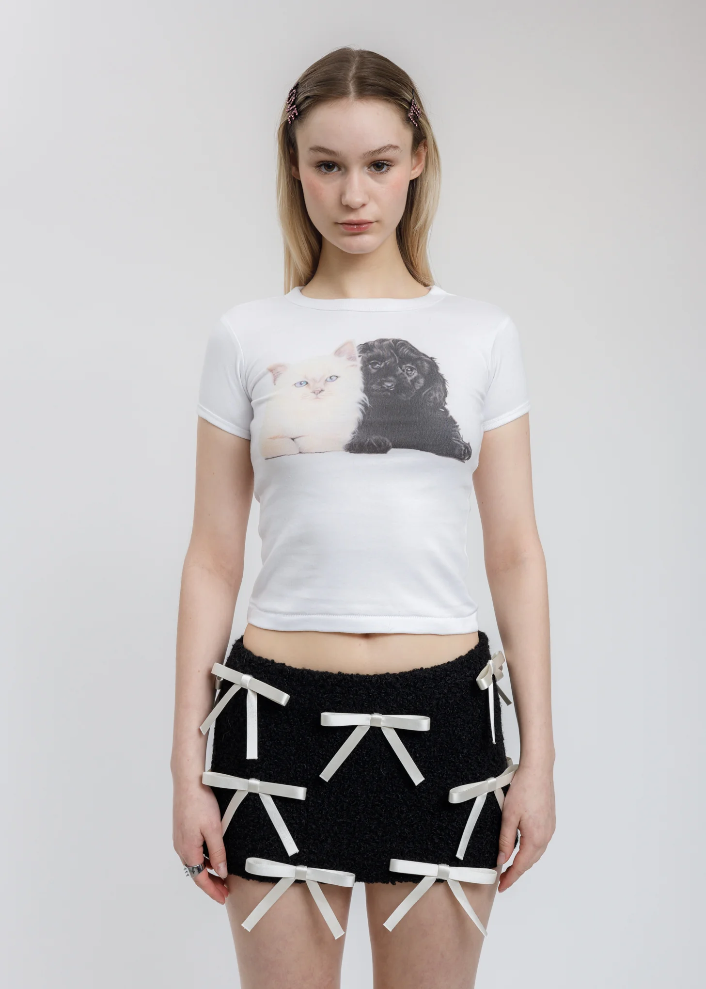 White Puppy Kitten Baby Tee