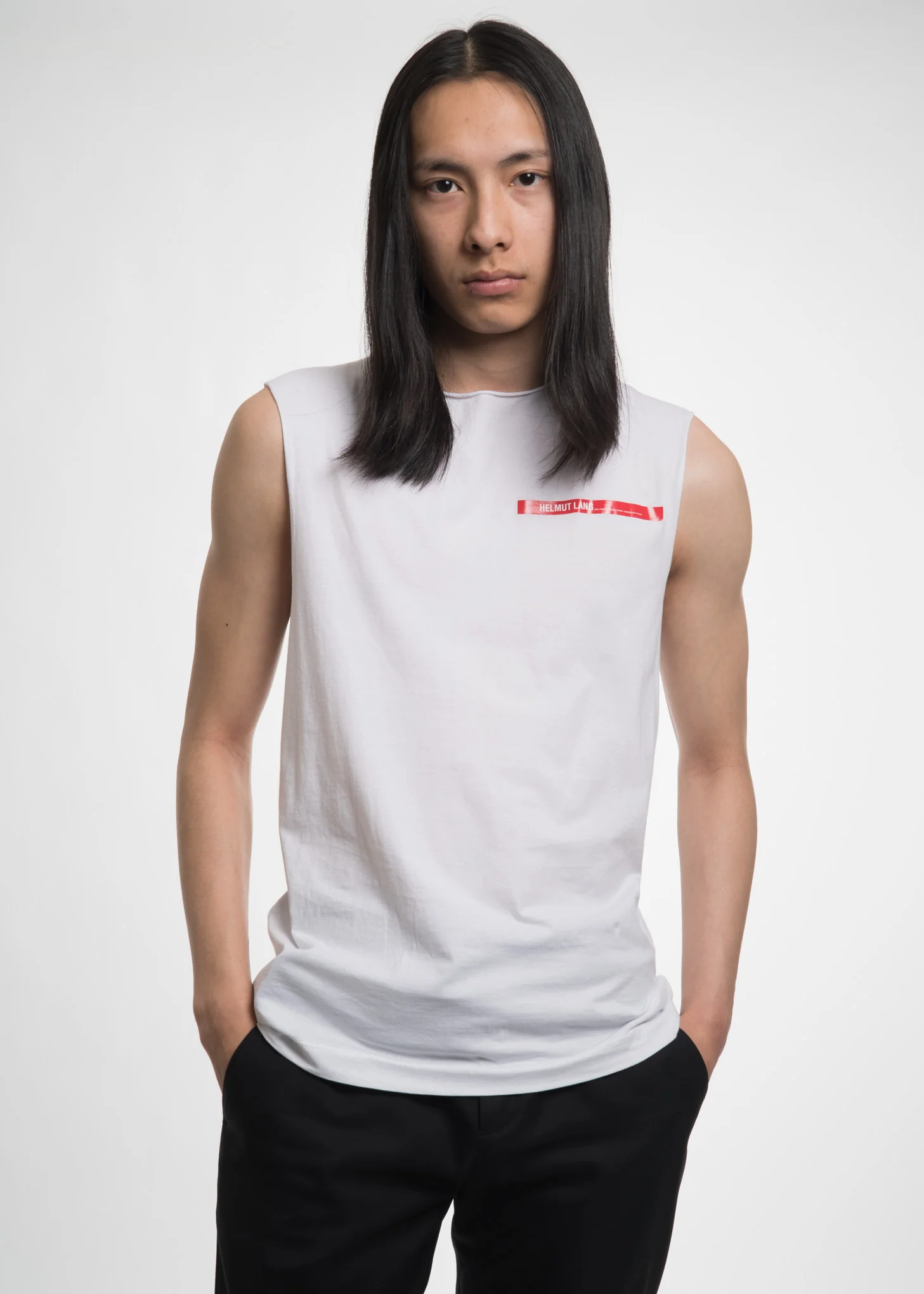 White Raw Edge Muscle Tank