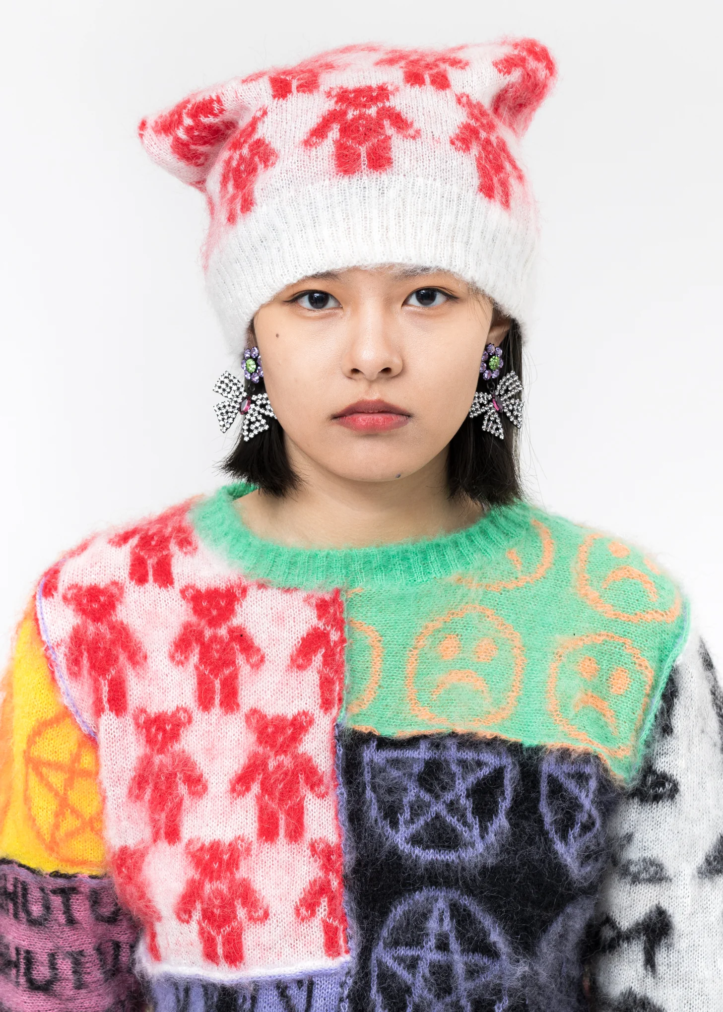 White Red Teddies Beanie