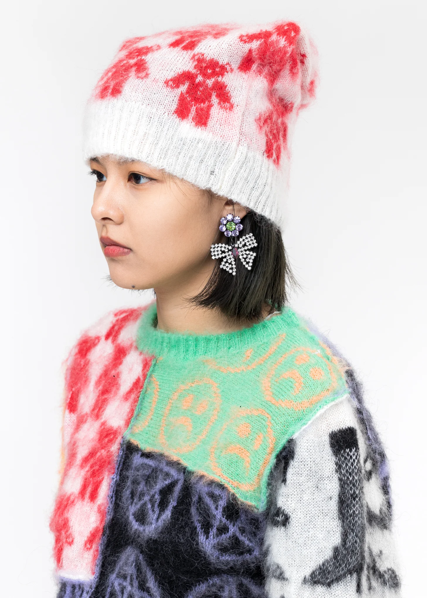 White Red Teddies Beanie - Image 2