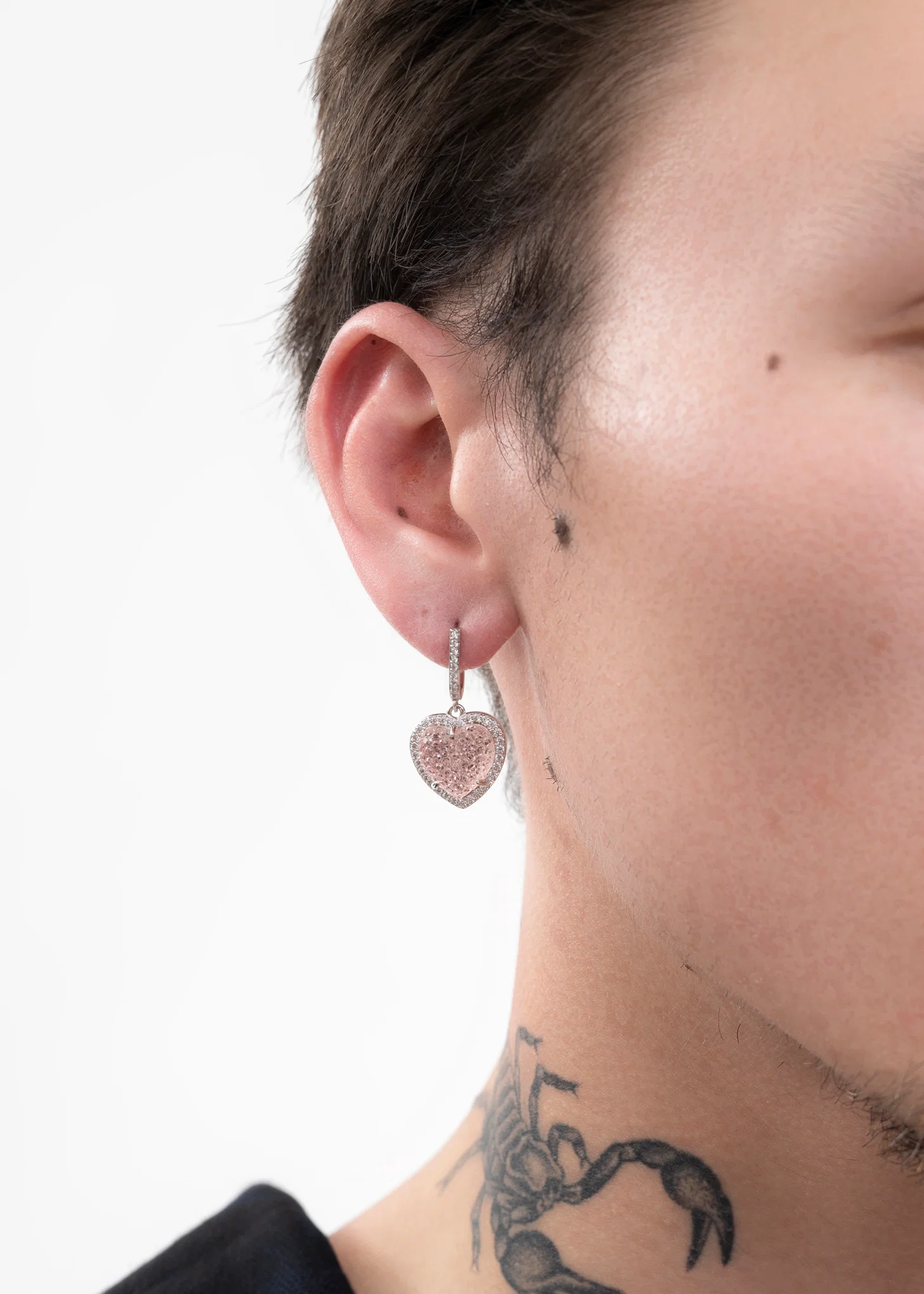 White Rhinestone And Pink Heart Earring - Single - Image 2