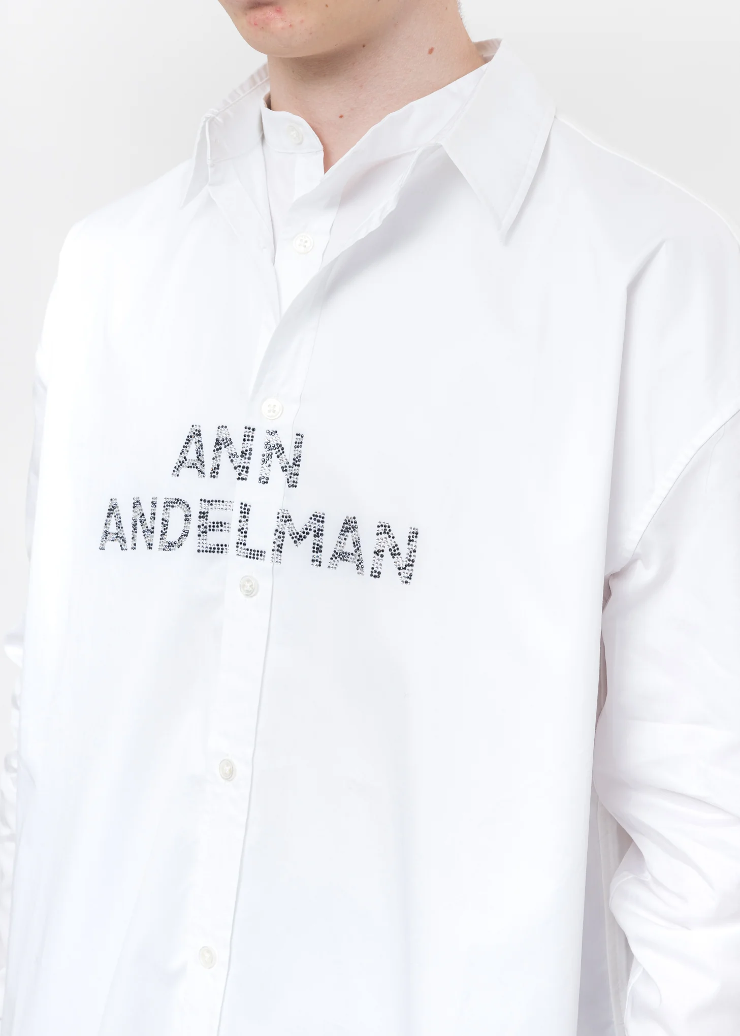 White Rhinestone Logo Shirt - Image 7
