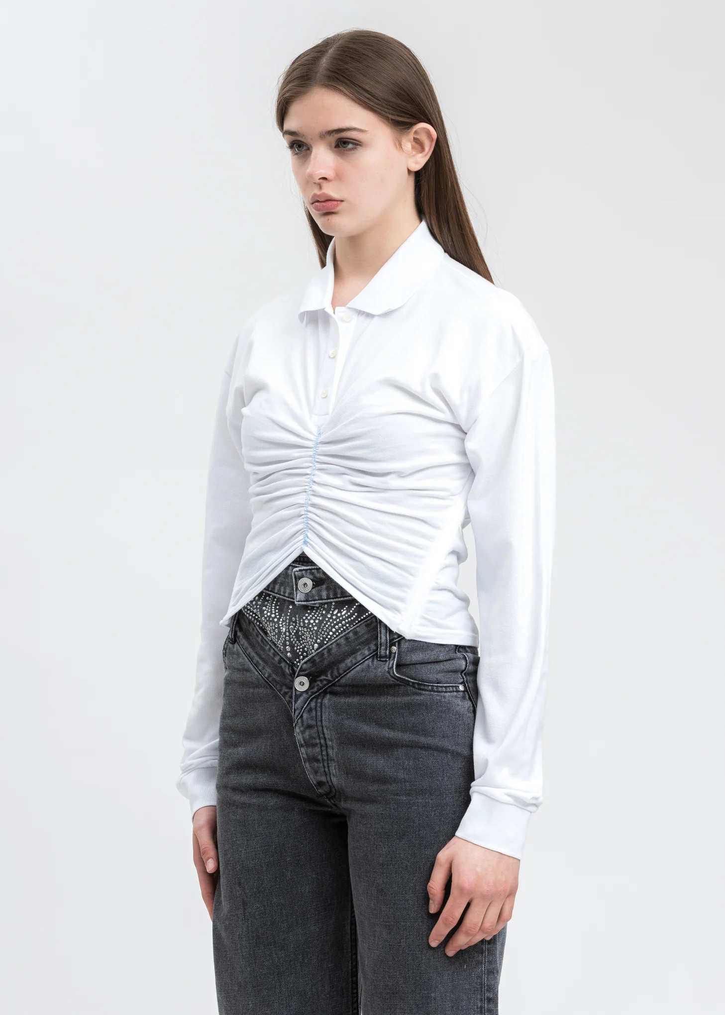 White Ruched Corset Polo - Image 2