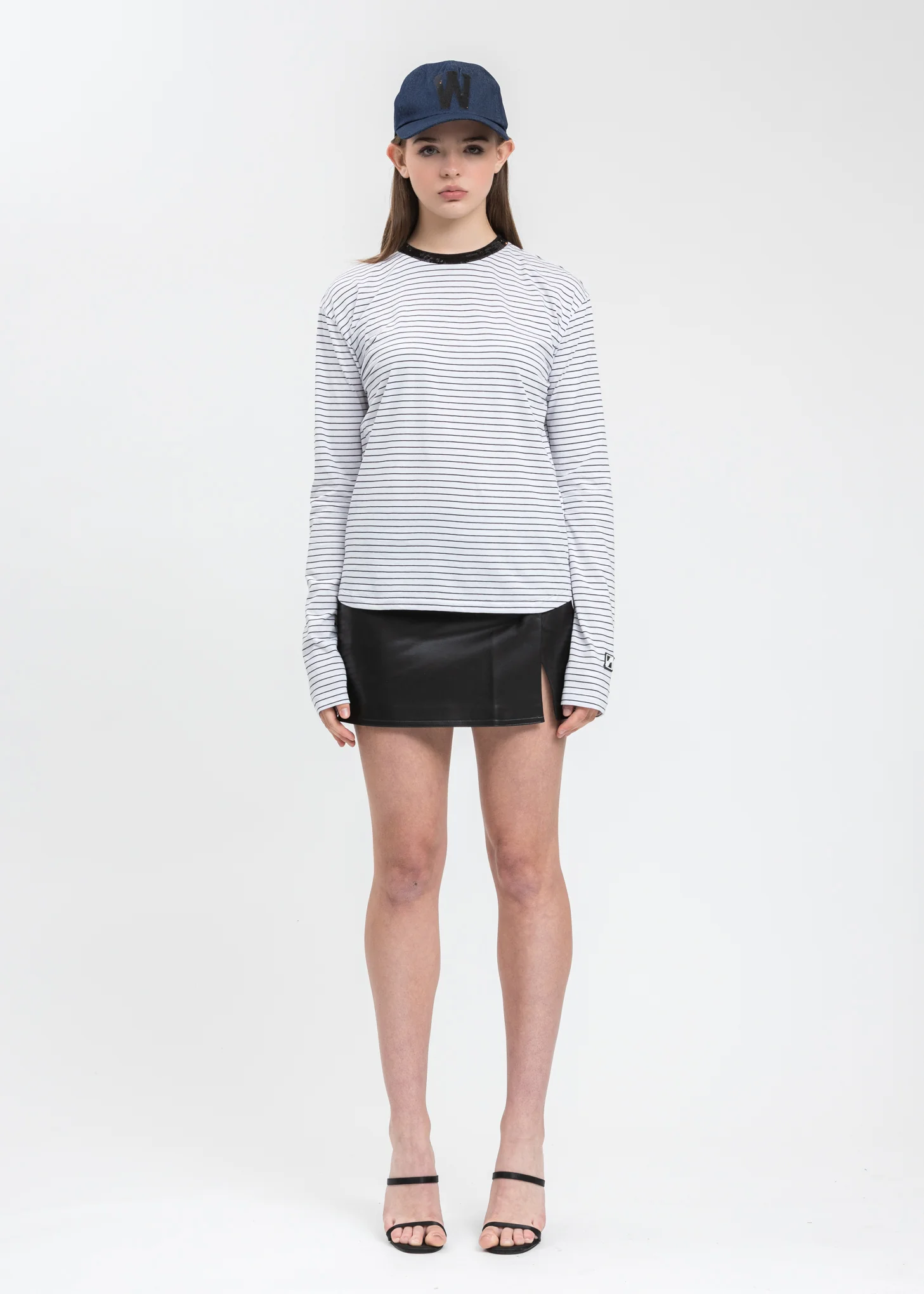 White Sequins Trim Neck Stripe Long Sleeve - Image 6