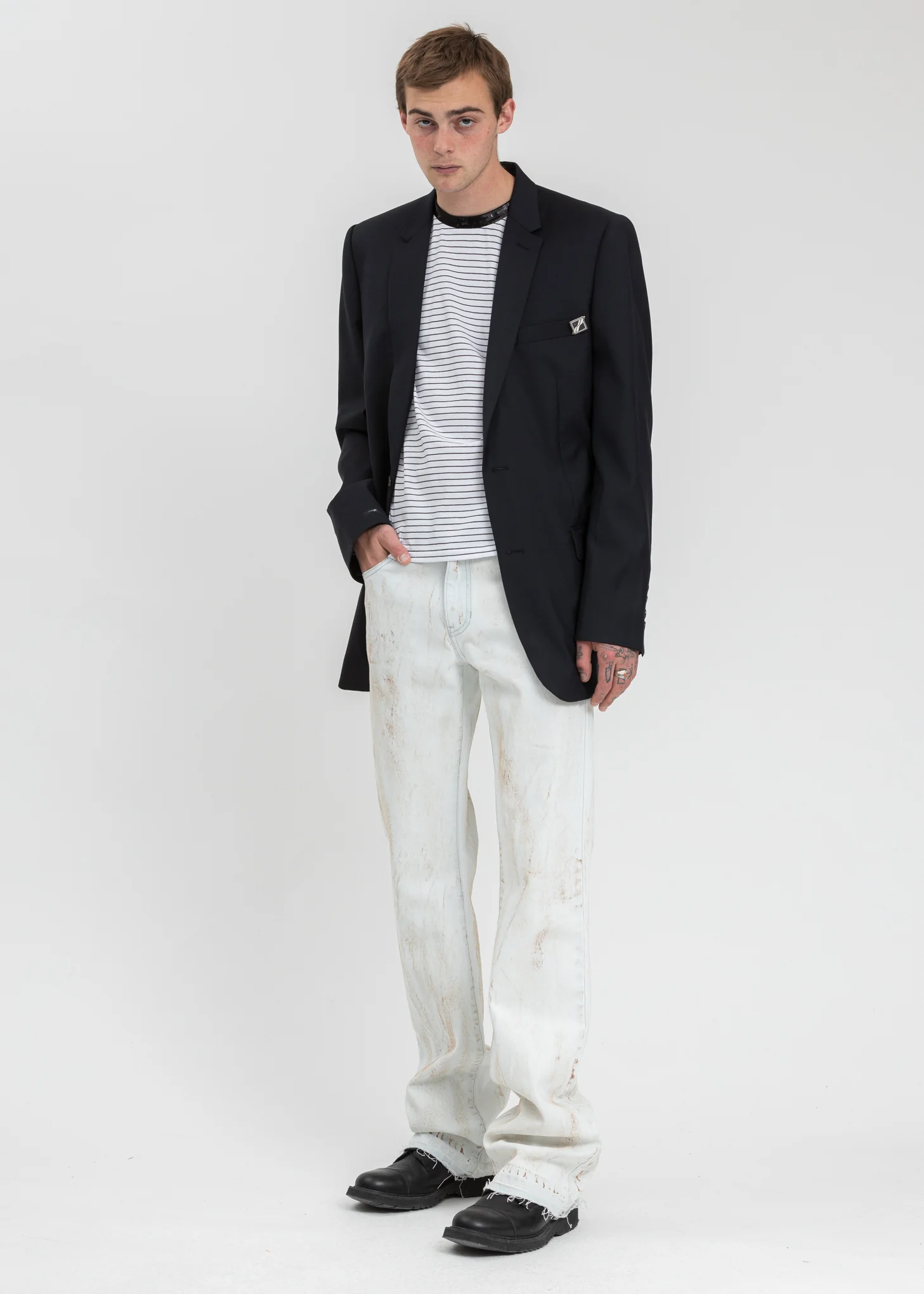 White Sequins Trim Neck Stripe Long Sleeve - Image 6