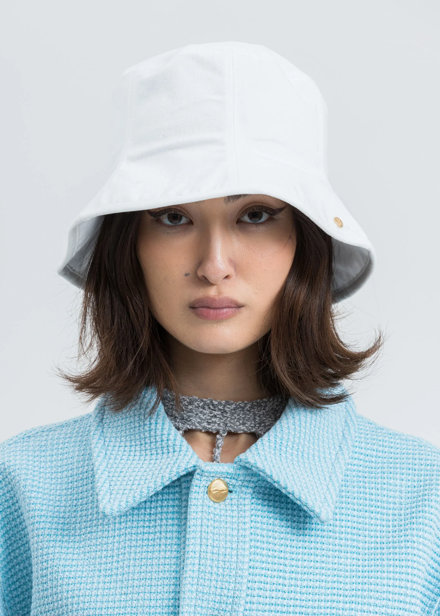 White Seven Panel Bucket Hat