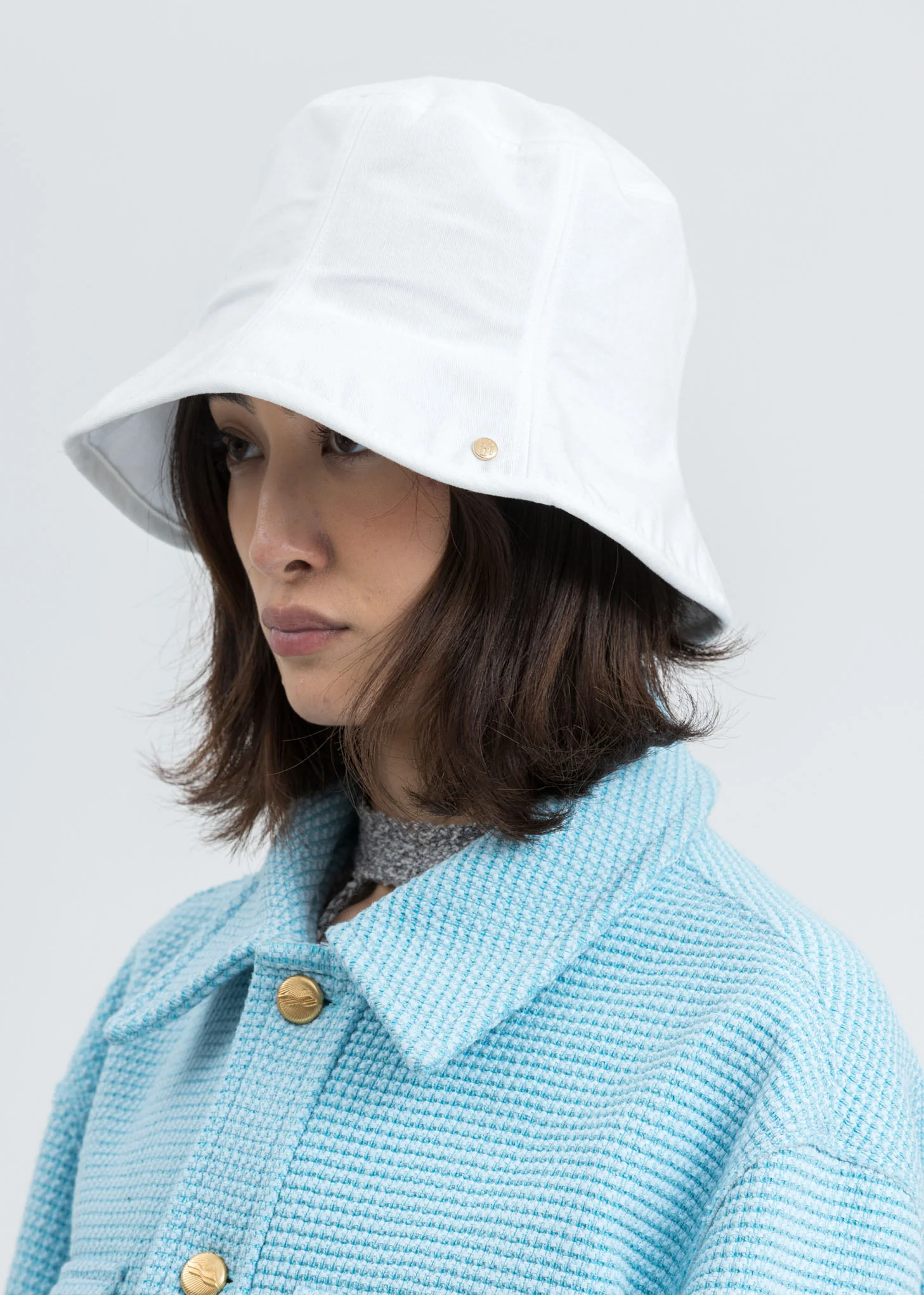 White Seven Panel Bucket Hat - Image 3