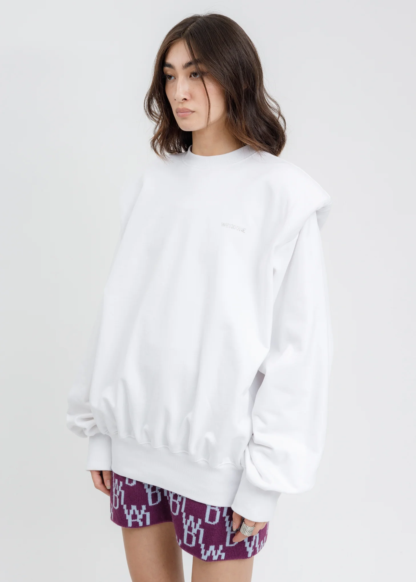 White Shoulder Padded Crystal Logo Sweatshirt - Image 2