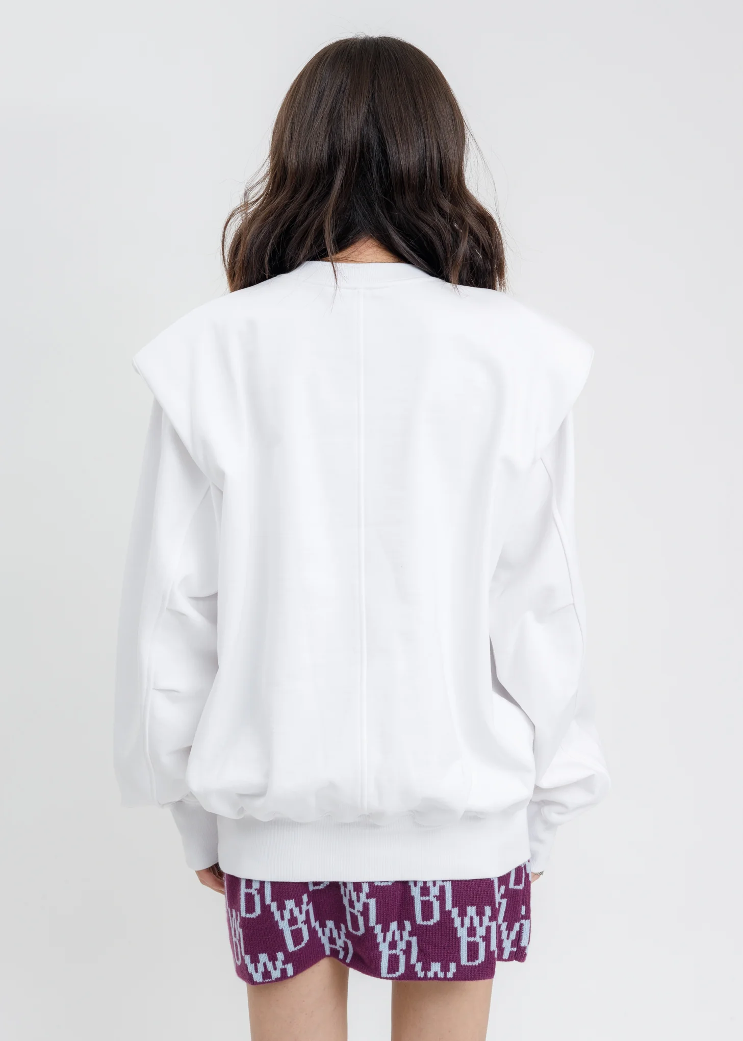 White Shoulder Padded Crystal Logo Sweatshirt - Image 3