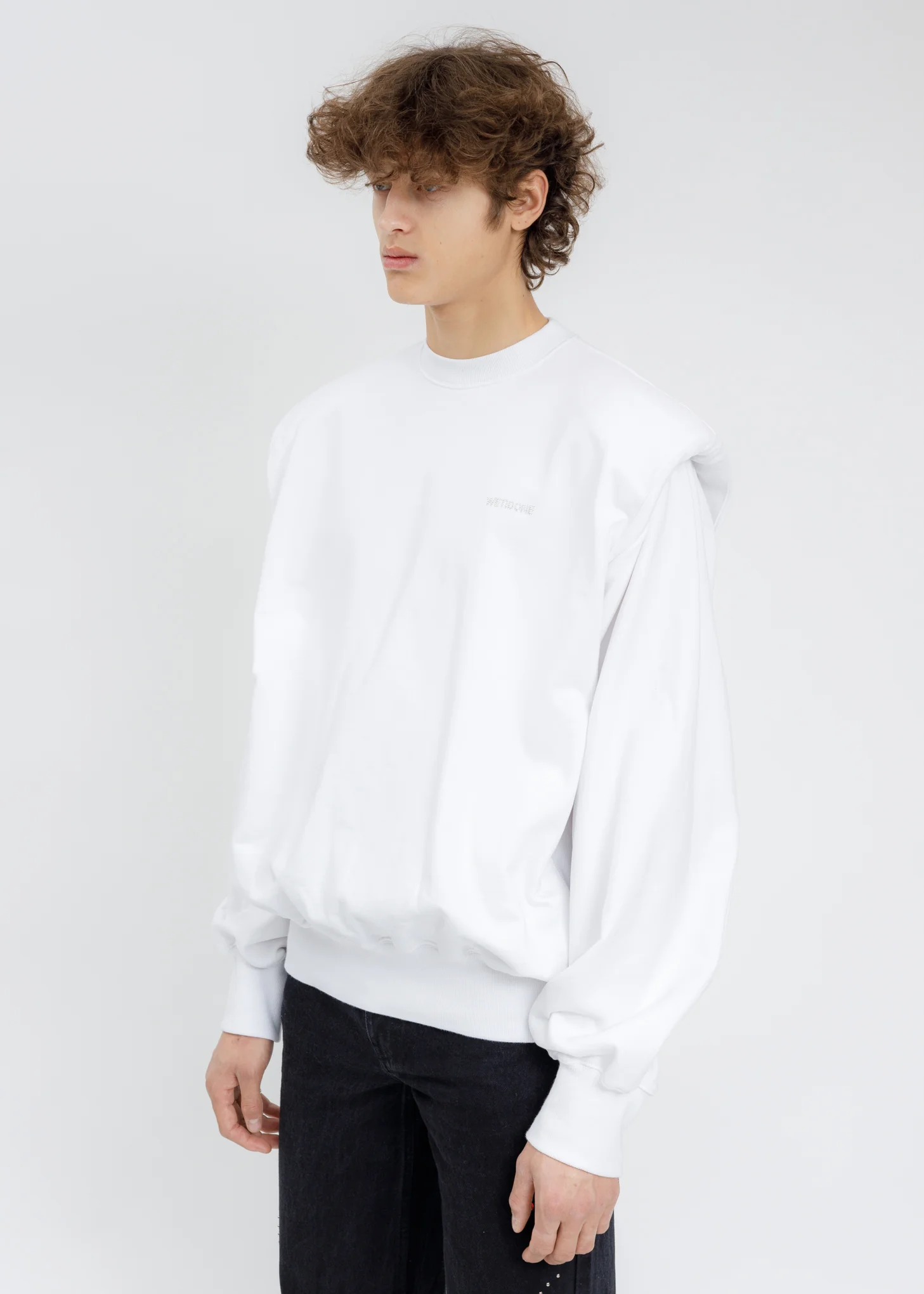 White Shoulder Padded Crystal Logo Sweatshirt - Image 3