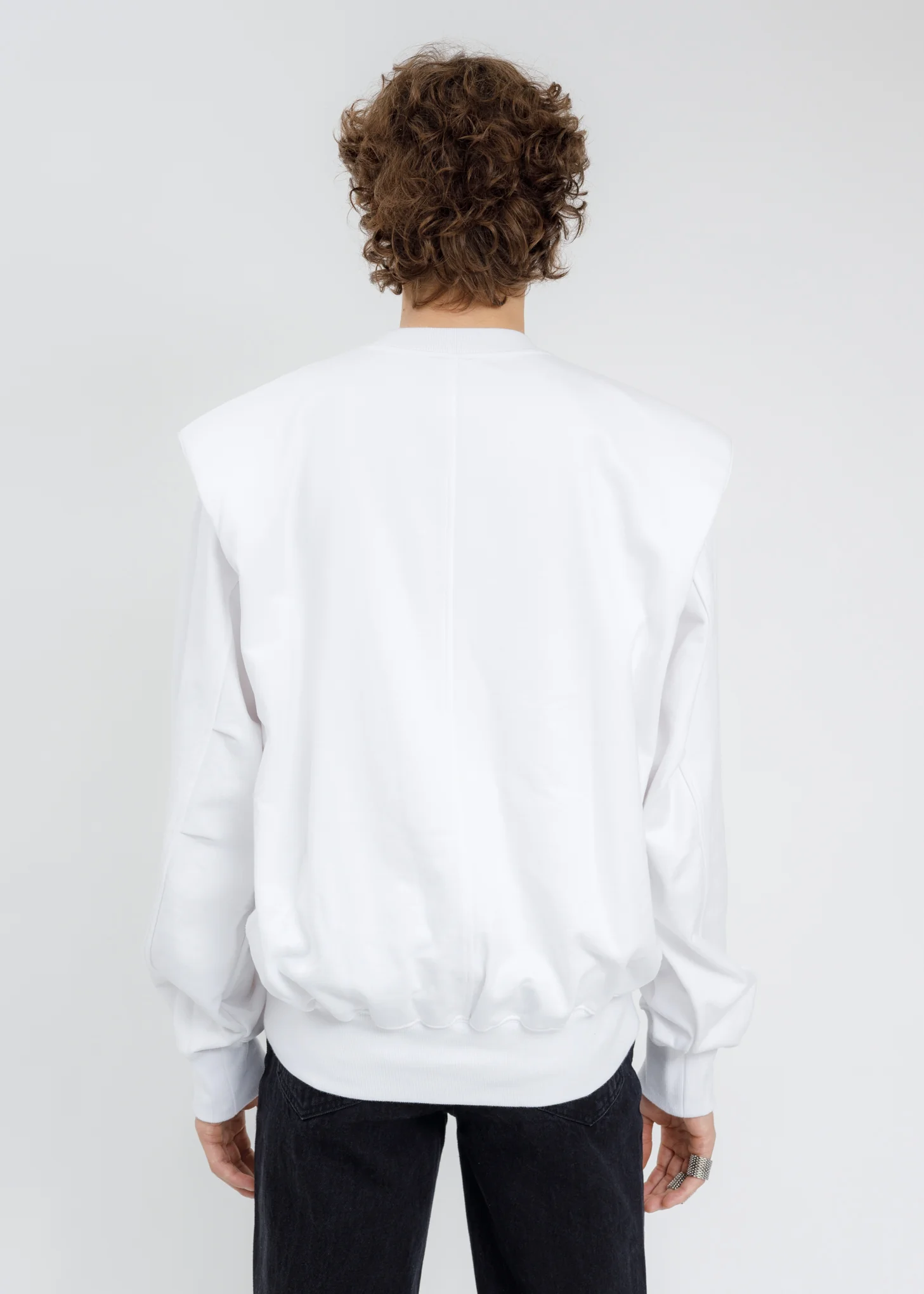 White Shoulder Padded Crystal Logo Sweatshirt - Image 4