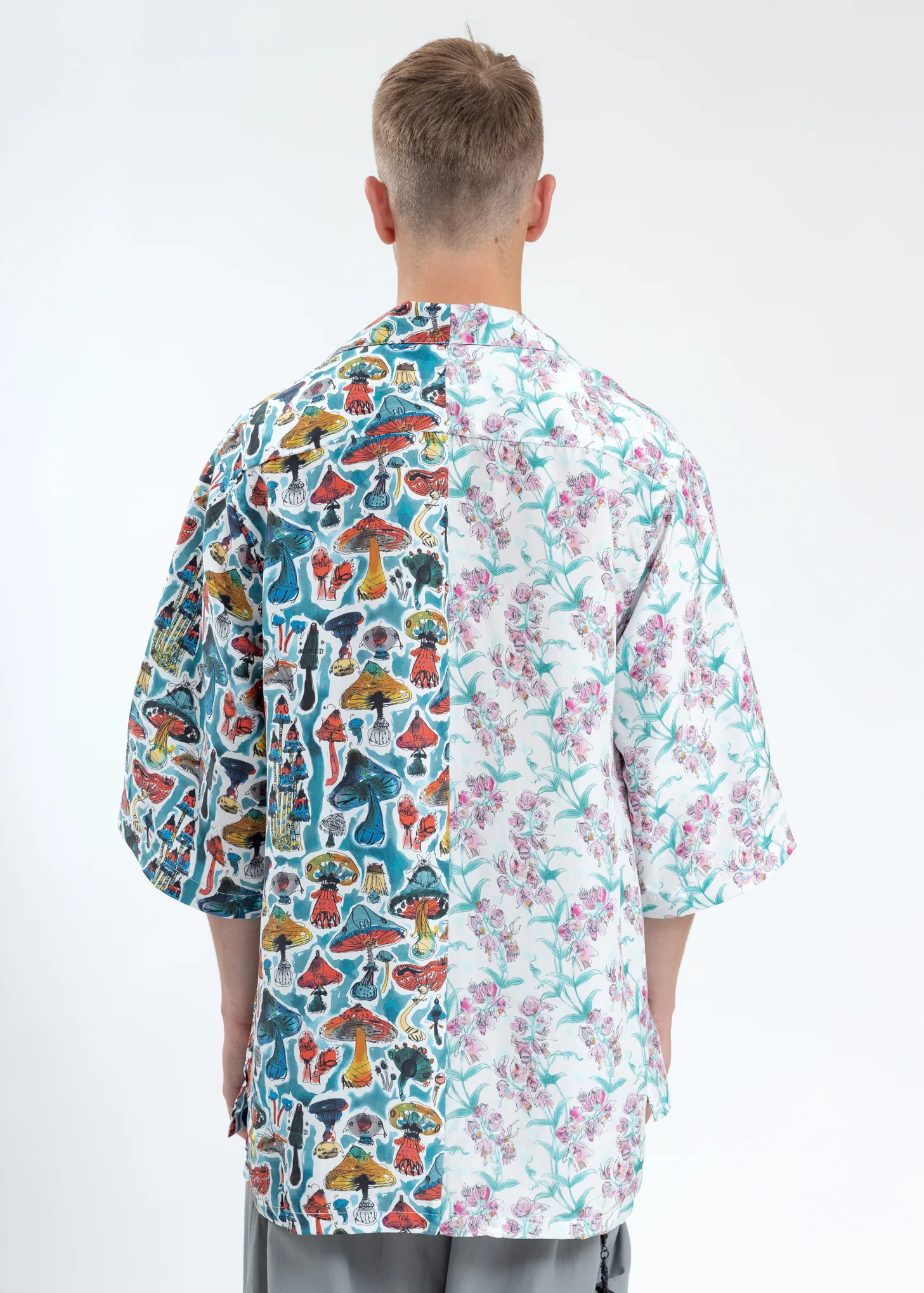 White Silk Hawaiian Hand Drawn Shirt - Image 4