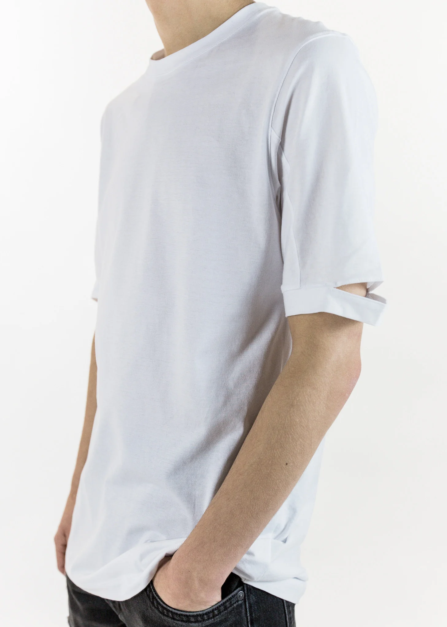 White Slash Sleeve T-Shirt - Image 2