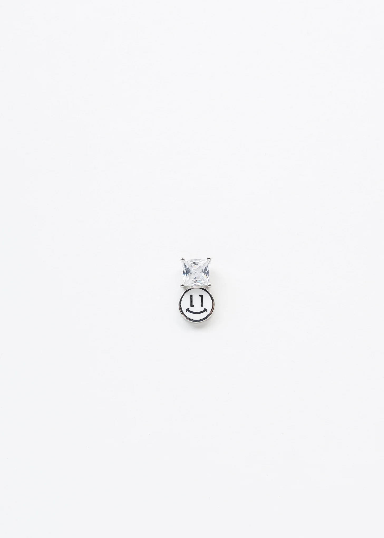 White Smiley Face And Rhinestone Earring - Single