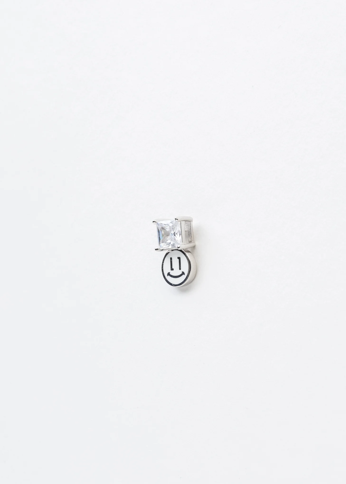 White Smiley Face And Rhinestone Earring - Single - Image 4