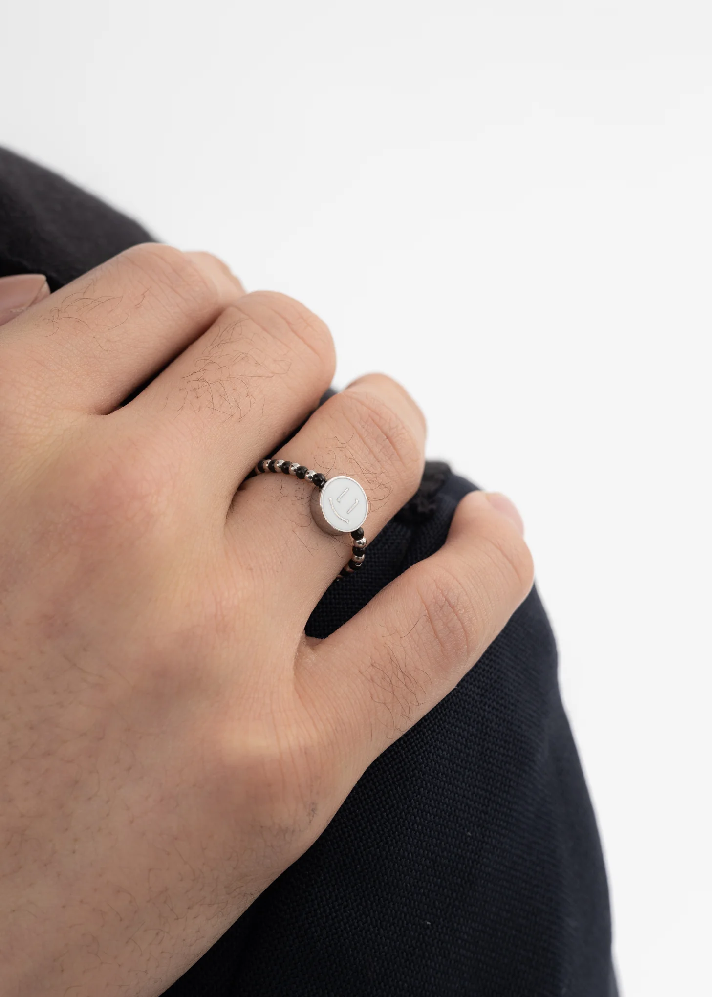 White Smiley Face Beaded Ring - Image 4