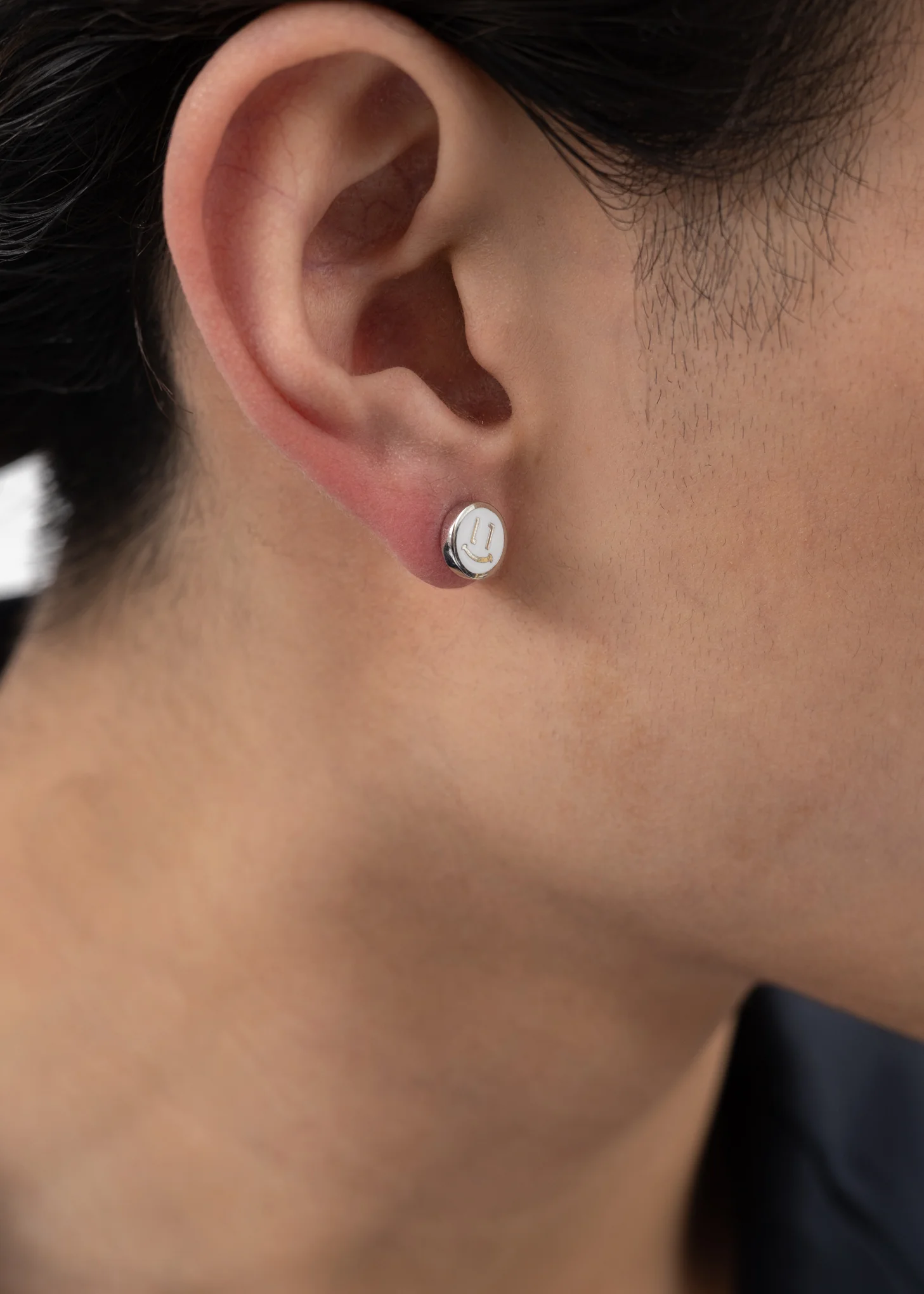 White Smiley Face Earring - Single - Image 3
