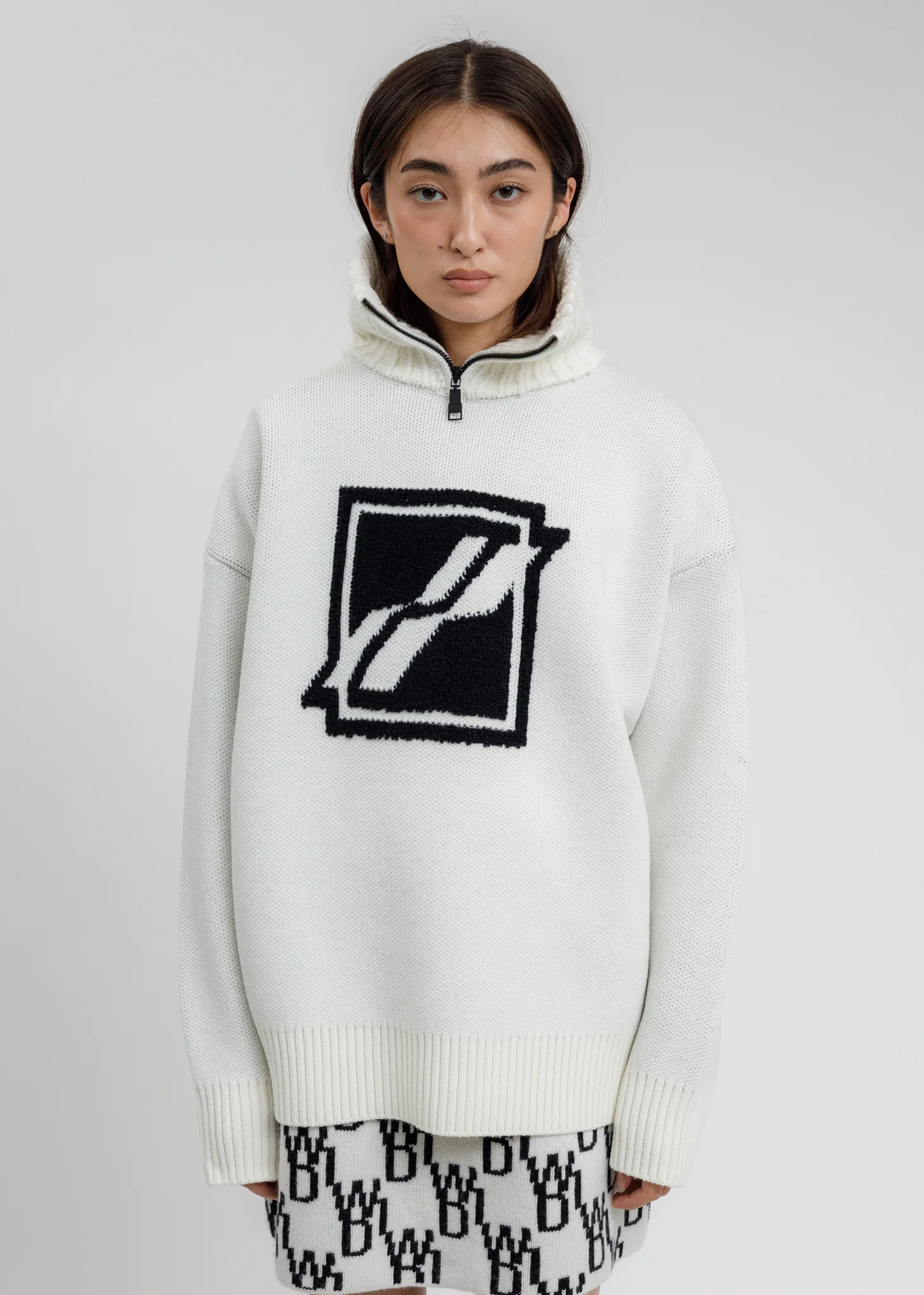 White Square Logo Pile Knit Jumper