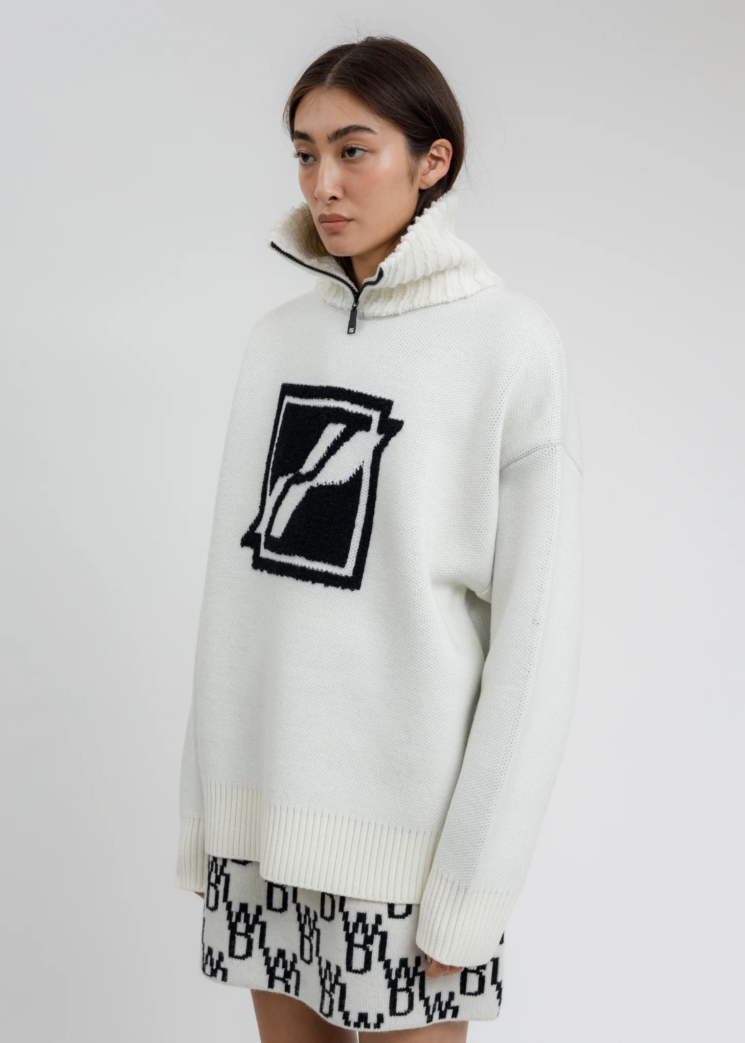 White Square Logo Pile Knit Jumper - Image 3